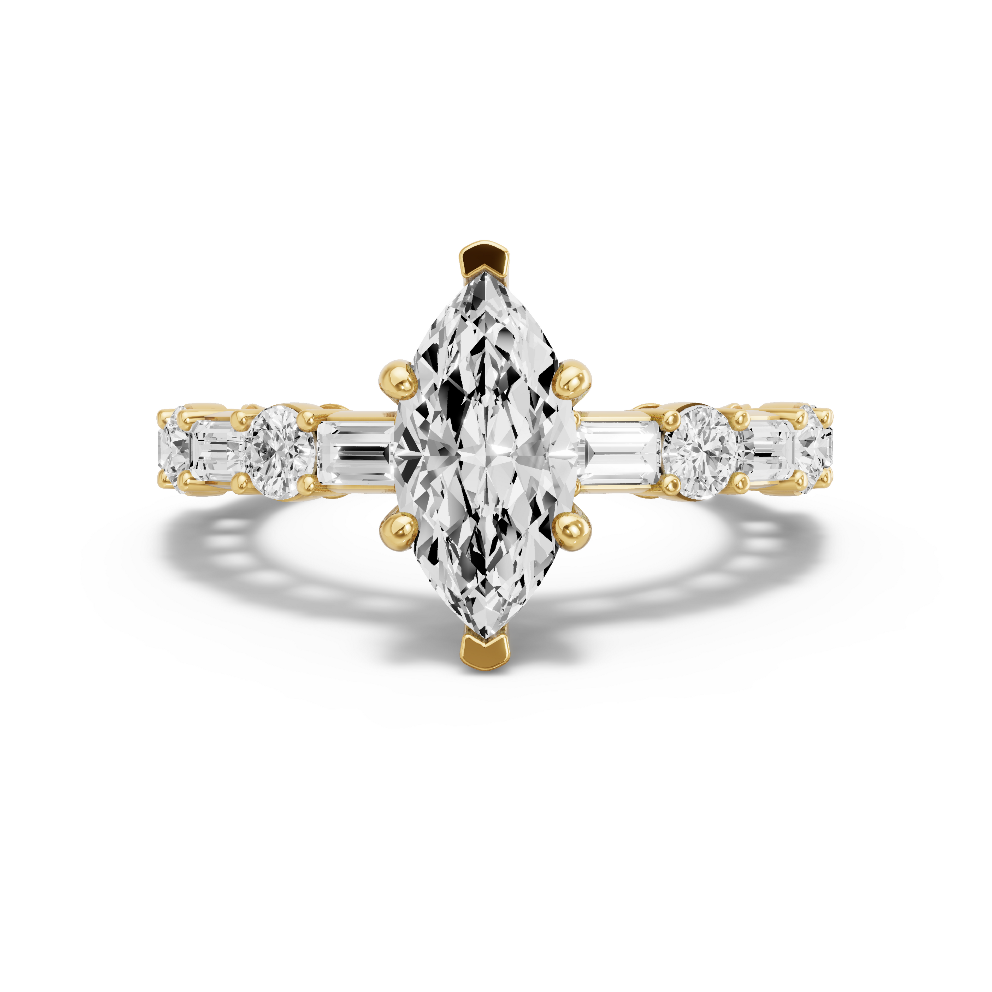 Image for Marquise Pave Basket Ring with Alternating Baguette band in 18K Yellow Gold