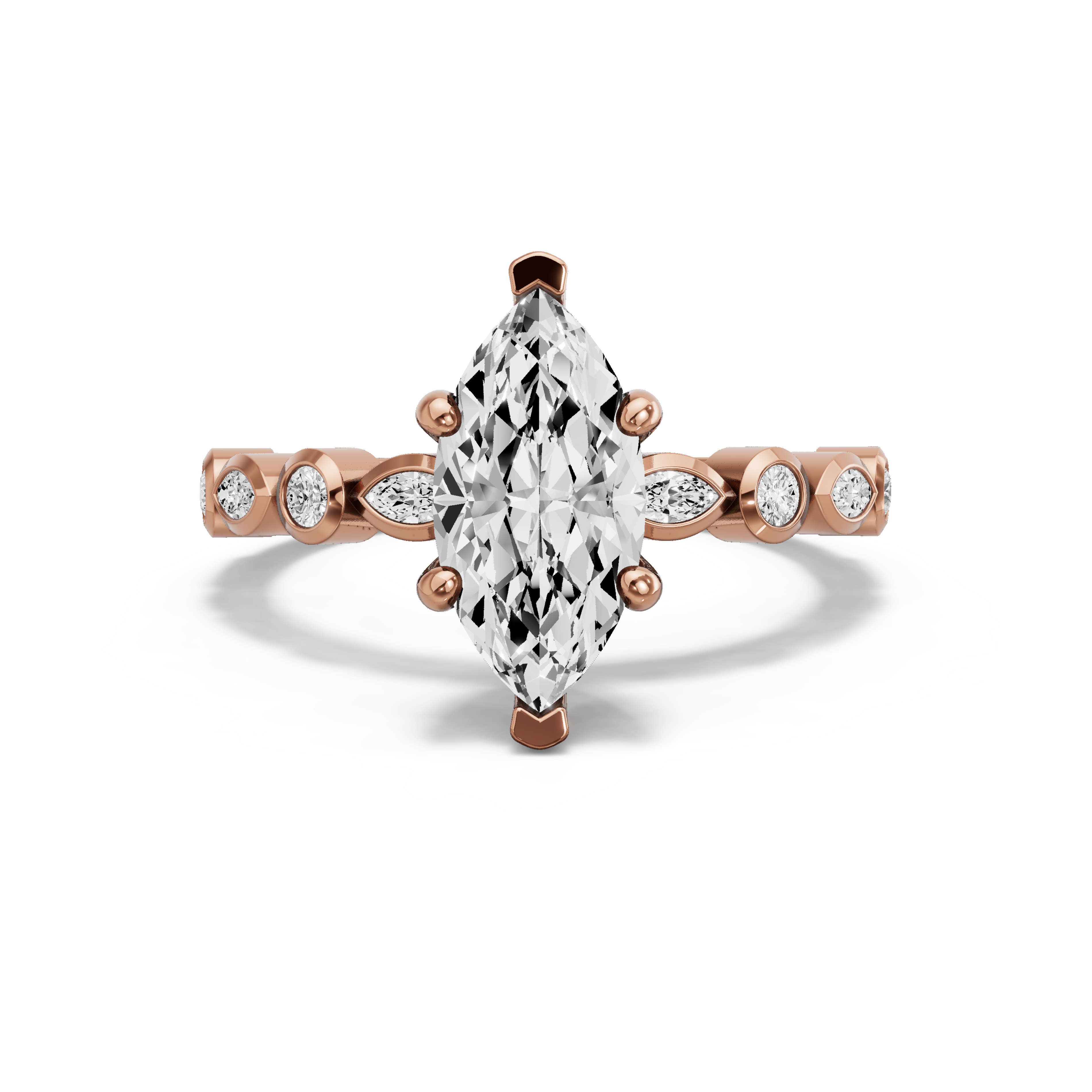 Image for Marquise Pave Basket Ring with Alternating Marquise band in 10K Rose Gold