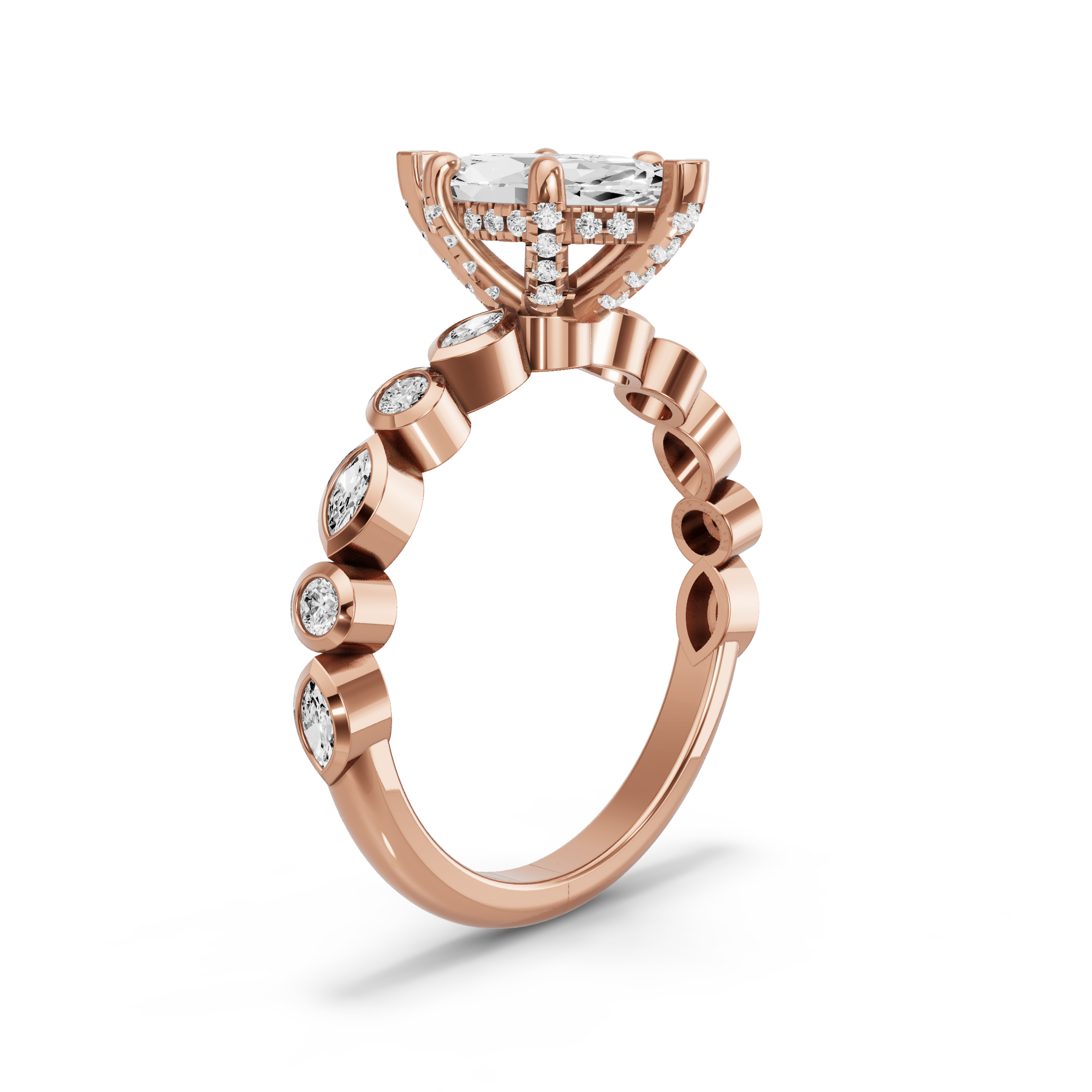Image for Marquise Pave Basket Ring with Alternating Marquise band in 18K Rose Gold