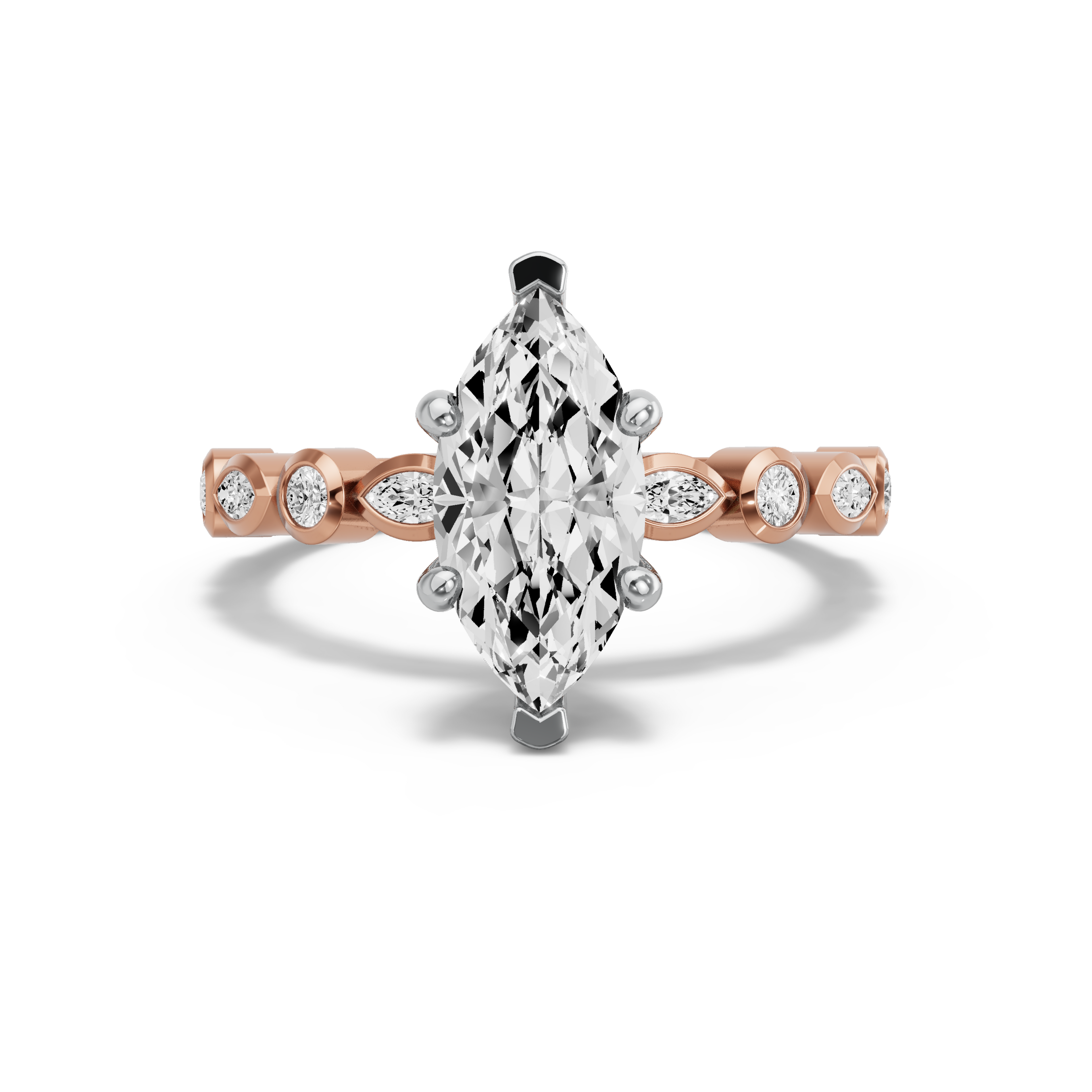 Image for Marquise Pave Basket Ring with Alternating Marquise band in 18K Two Tone Rose Gold