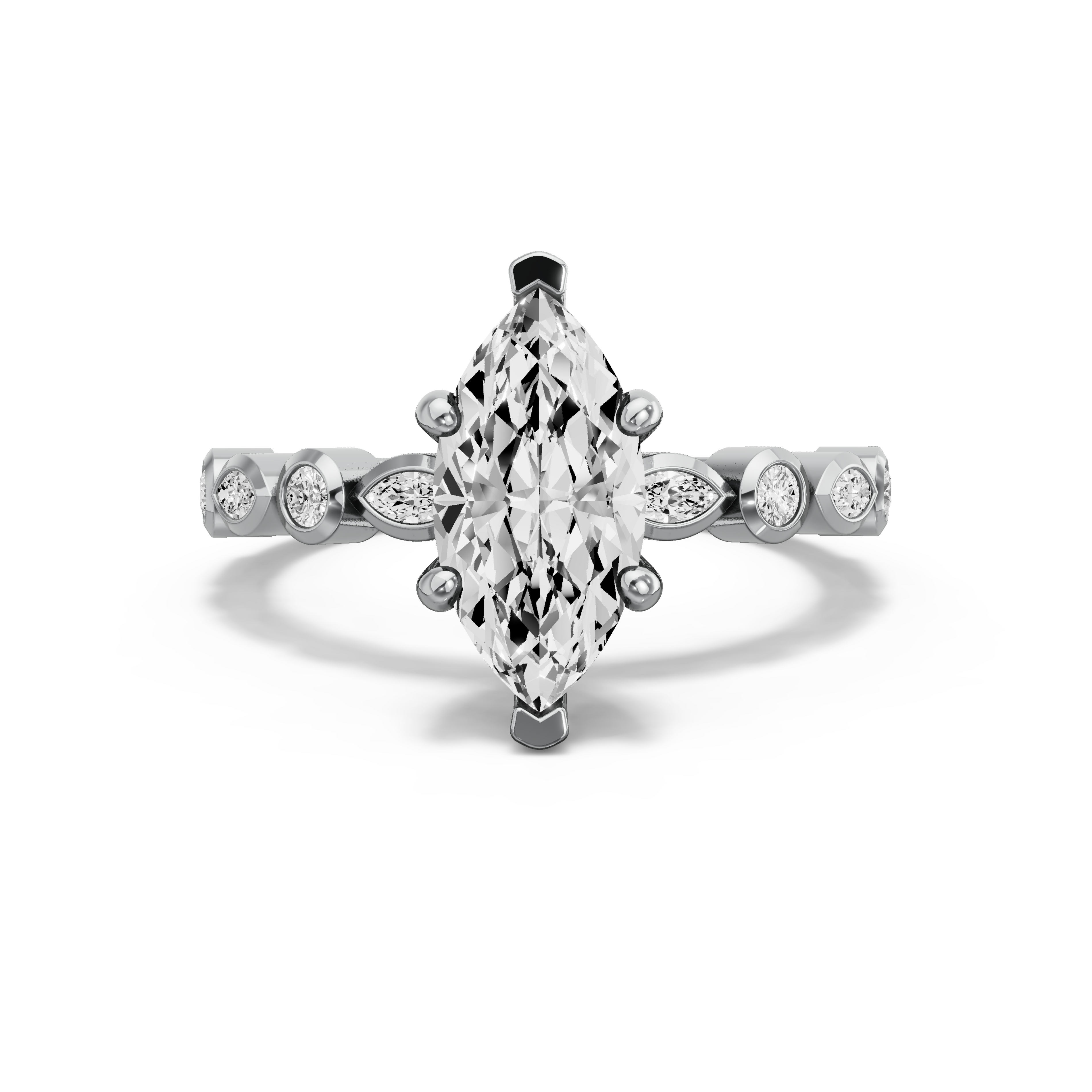 Image for Marquise Pave Basket Ring with Alternating Marquise band in 18K White Gold