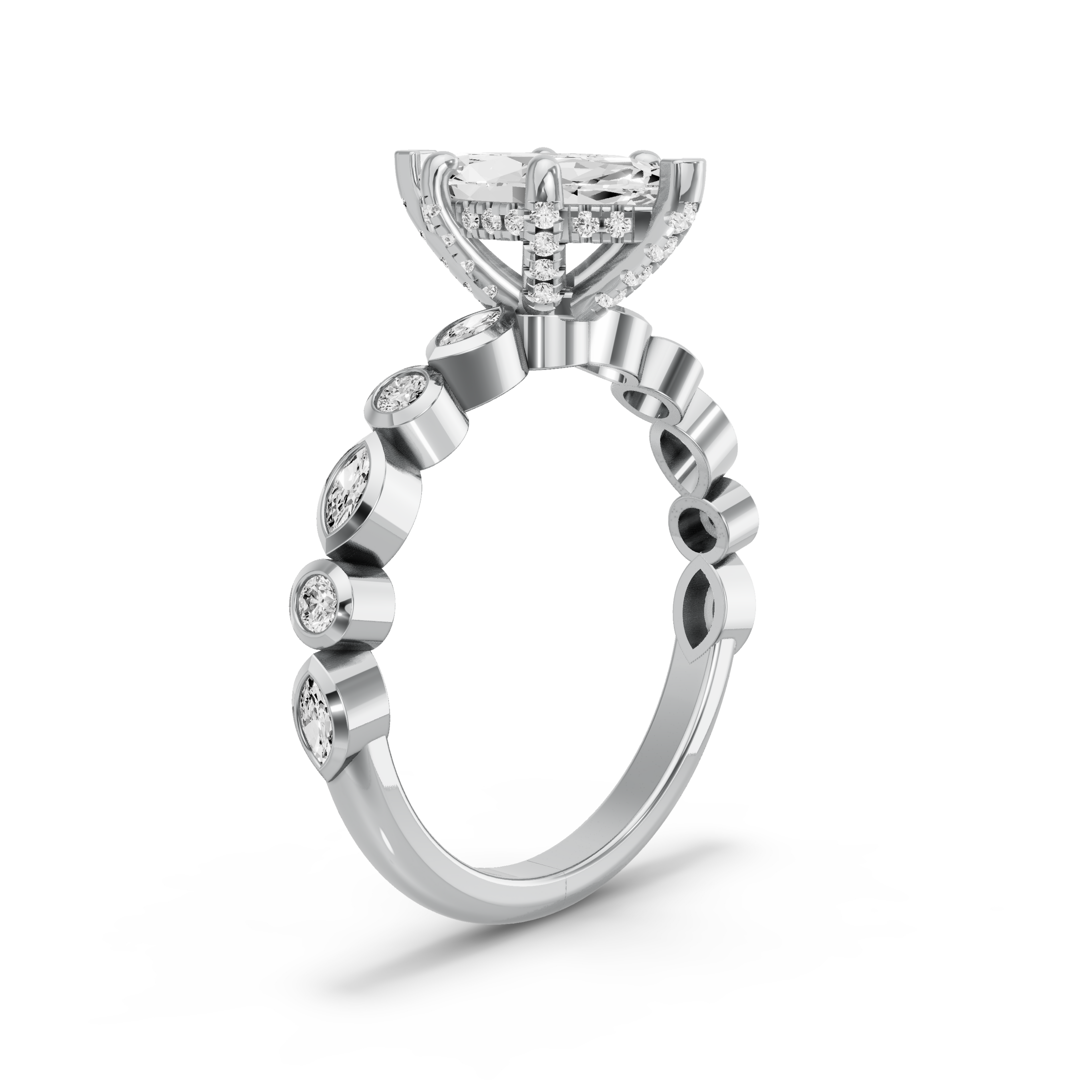 Image for Marquise Pave Basket Ring with Alternating Marquise band in 18K White Gold