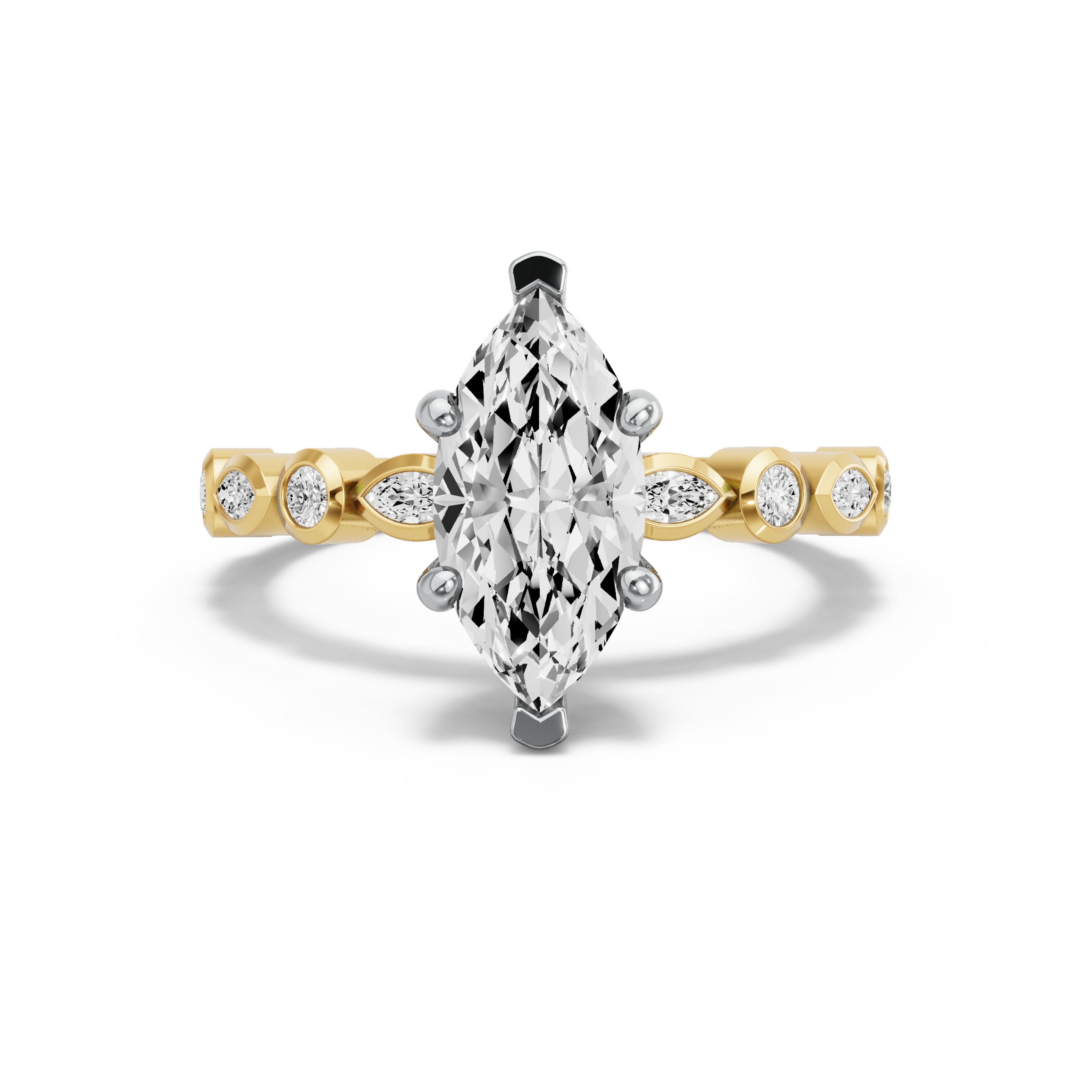Image for Marquise Pave Basket Ring with Alternating Marquise band in 10K Two Tone Yellow Gold