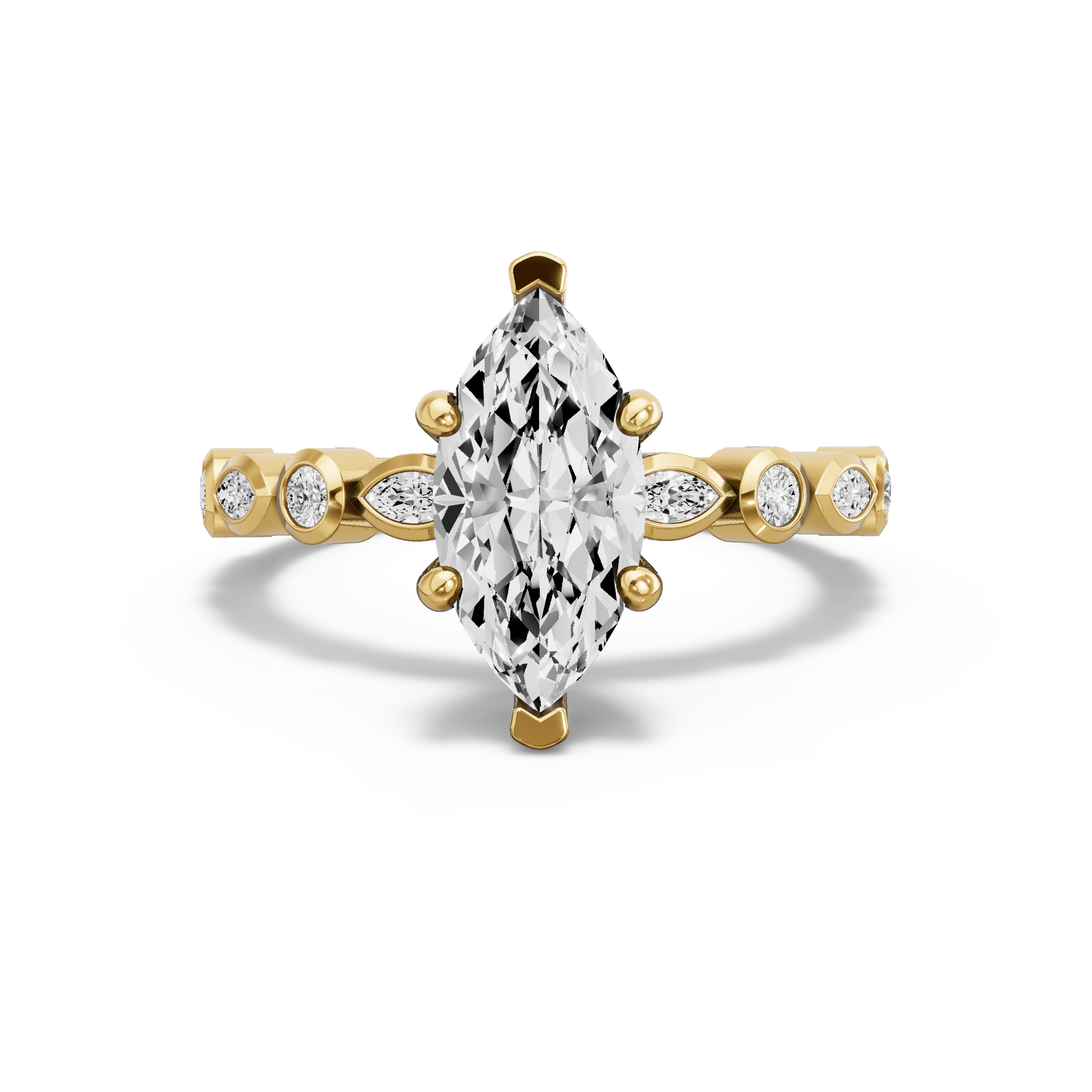 Image for Marquise Pave Basket Ring with Alternating Marquise band in 10K Yellow Gold