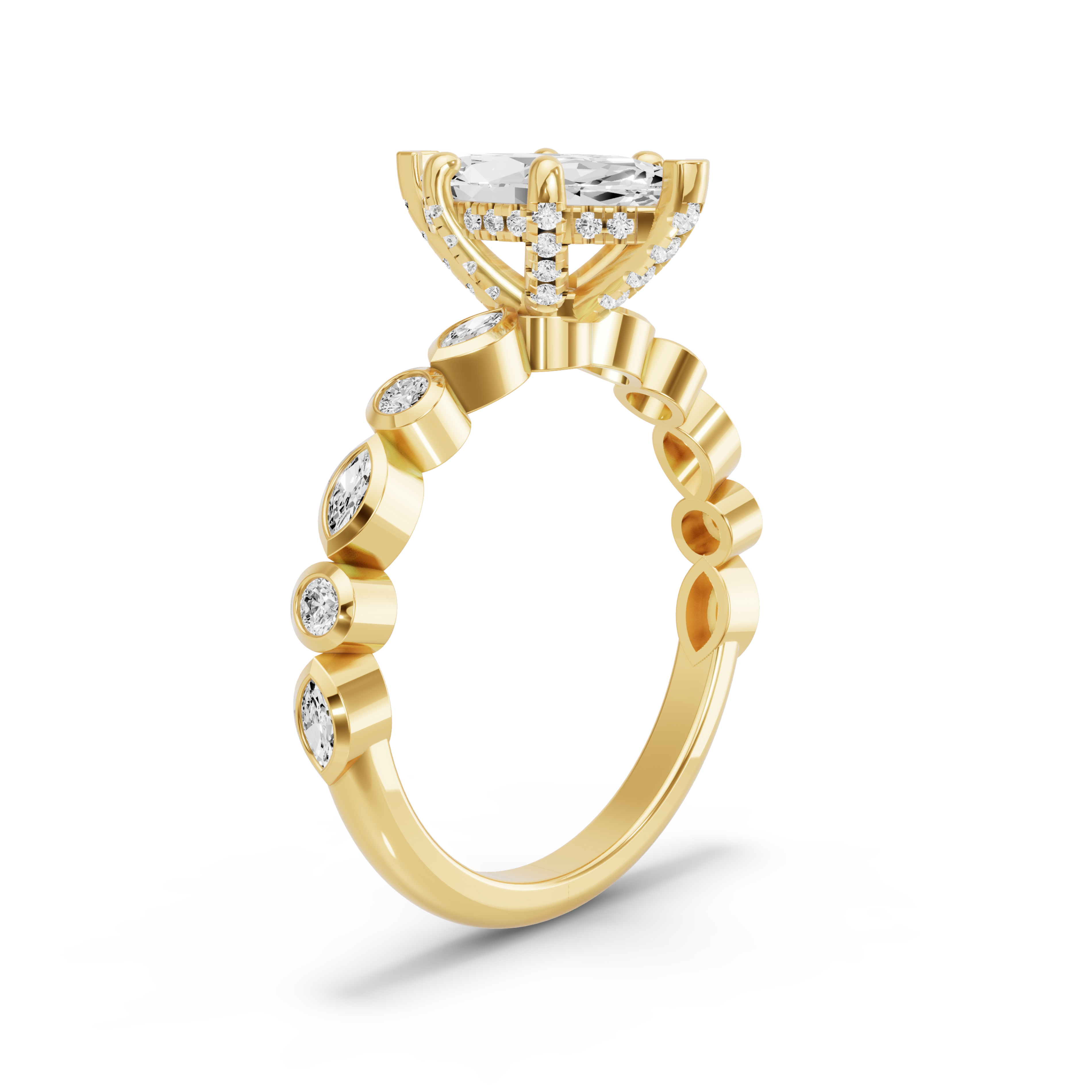 Image for Marquise Pave Basket Ring with Alternating Marquise band in 18K Yellow Gold