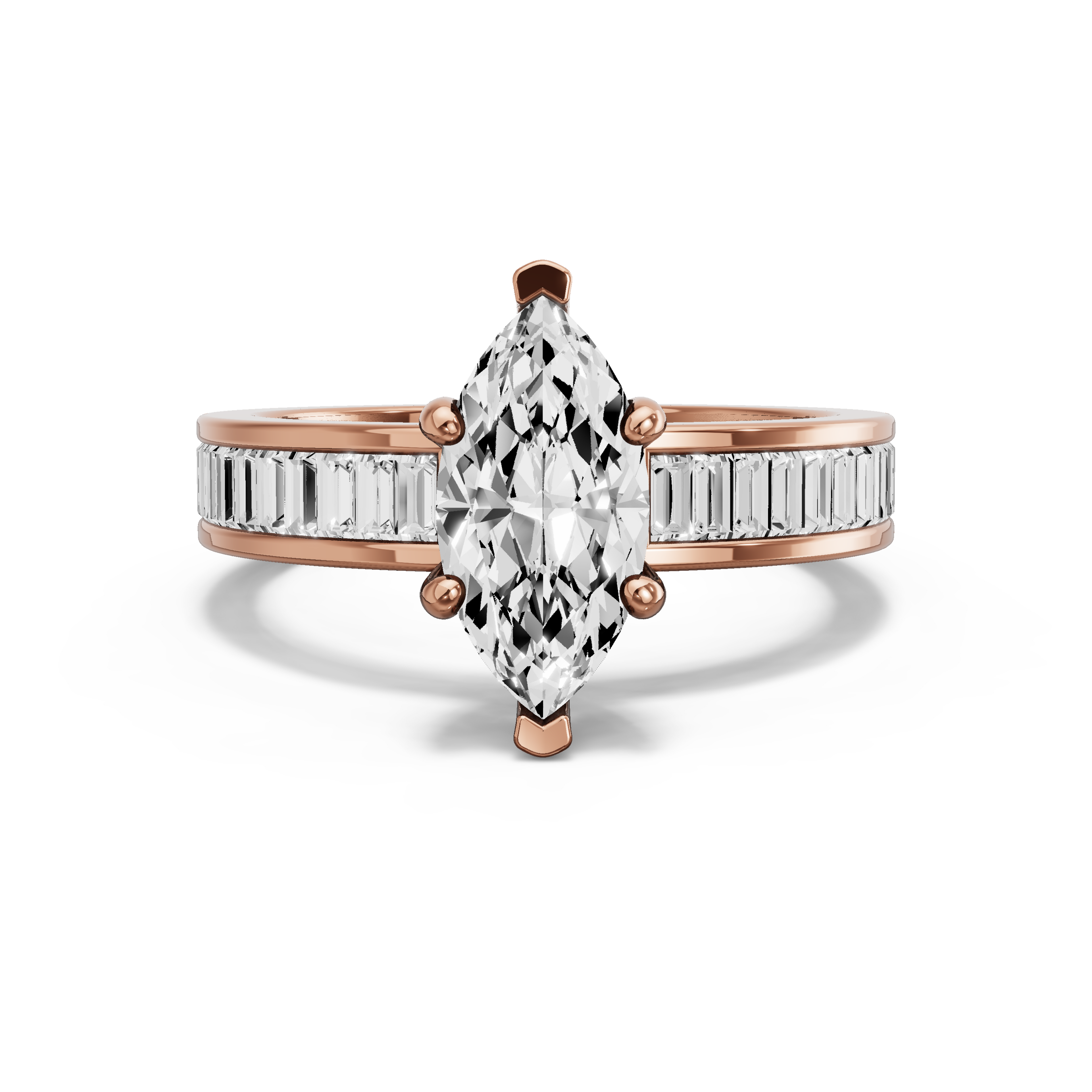 Image for Marquise Pave Basket Ring with Baguette Channel band in 18K Rose Gold
