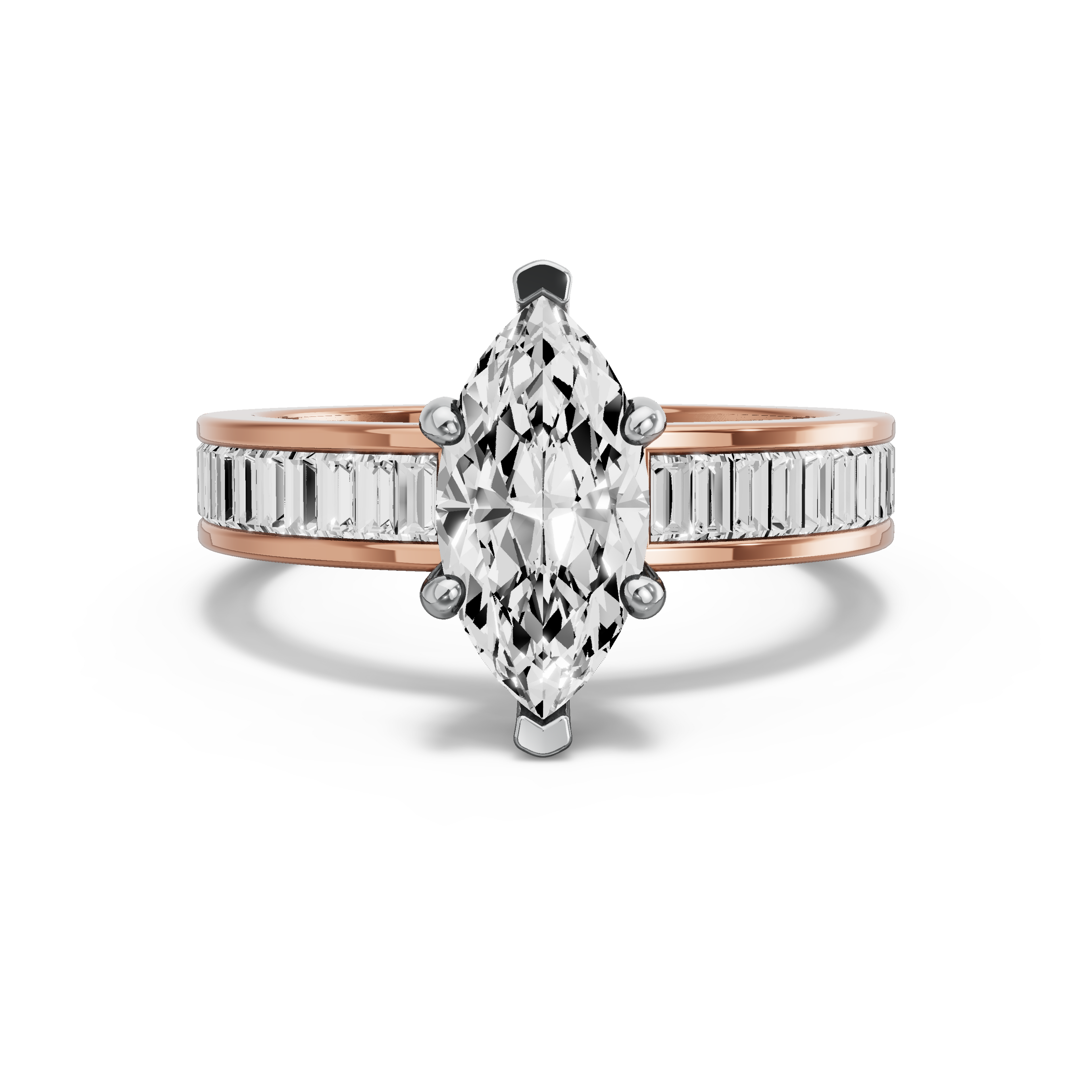 Image for Marquise Pave Basket Ring with Baguette Channel band in 10K Two Tone Rose Gold
