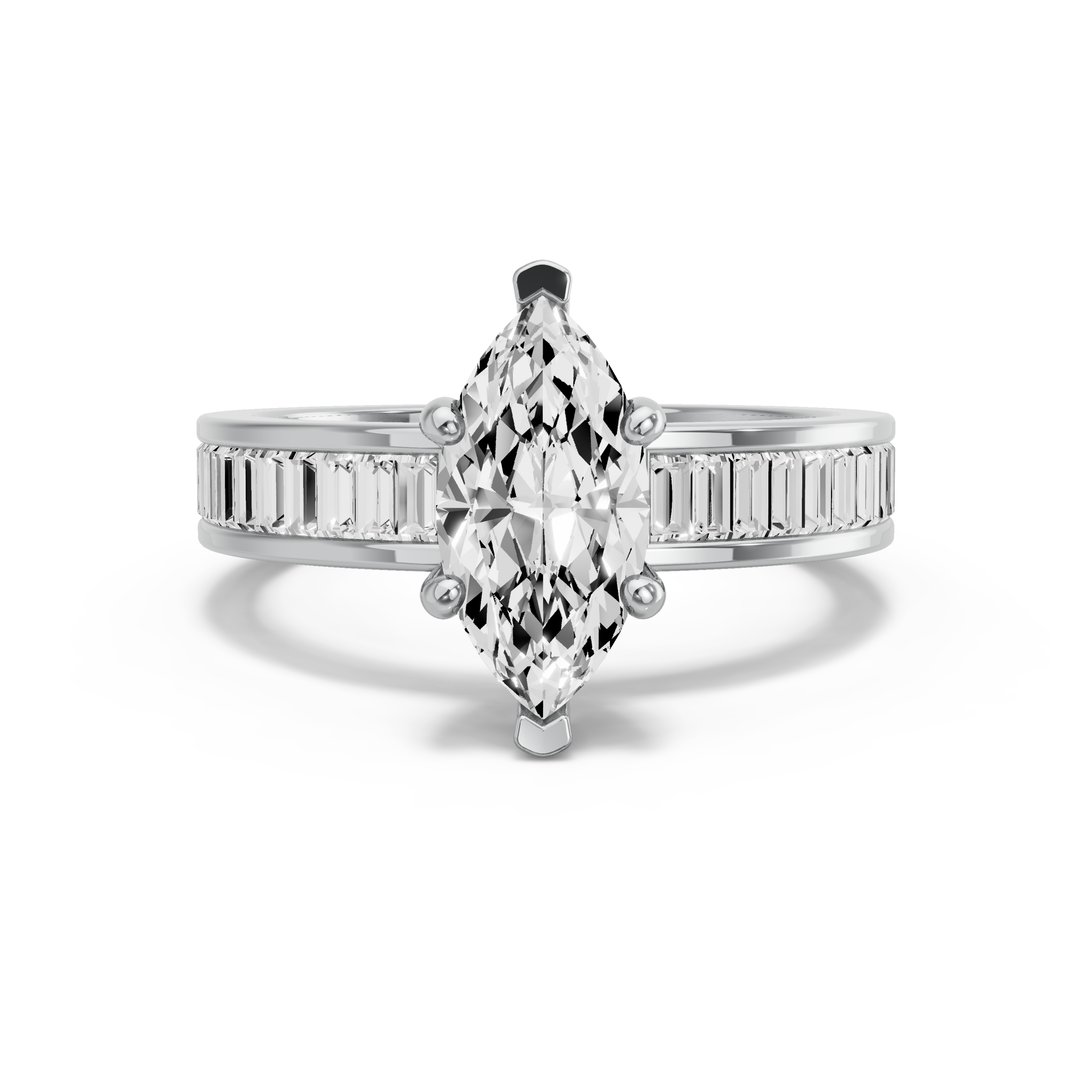 Image for Marquise Pave Basket Ring with Baguette Channel band in 14K White Gold