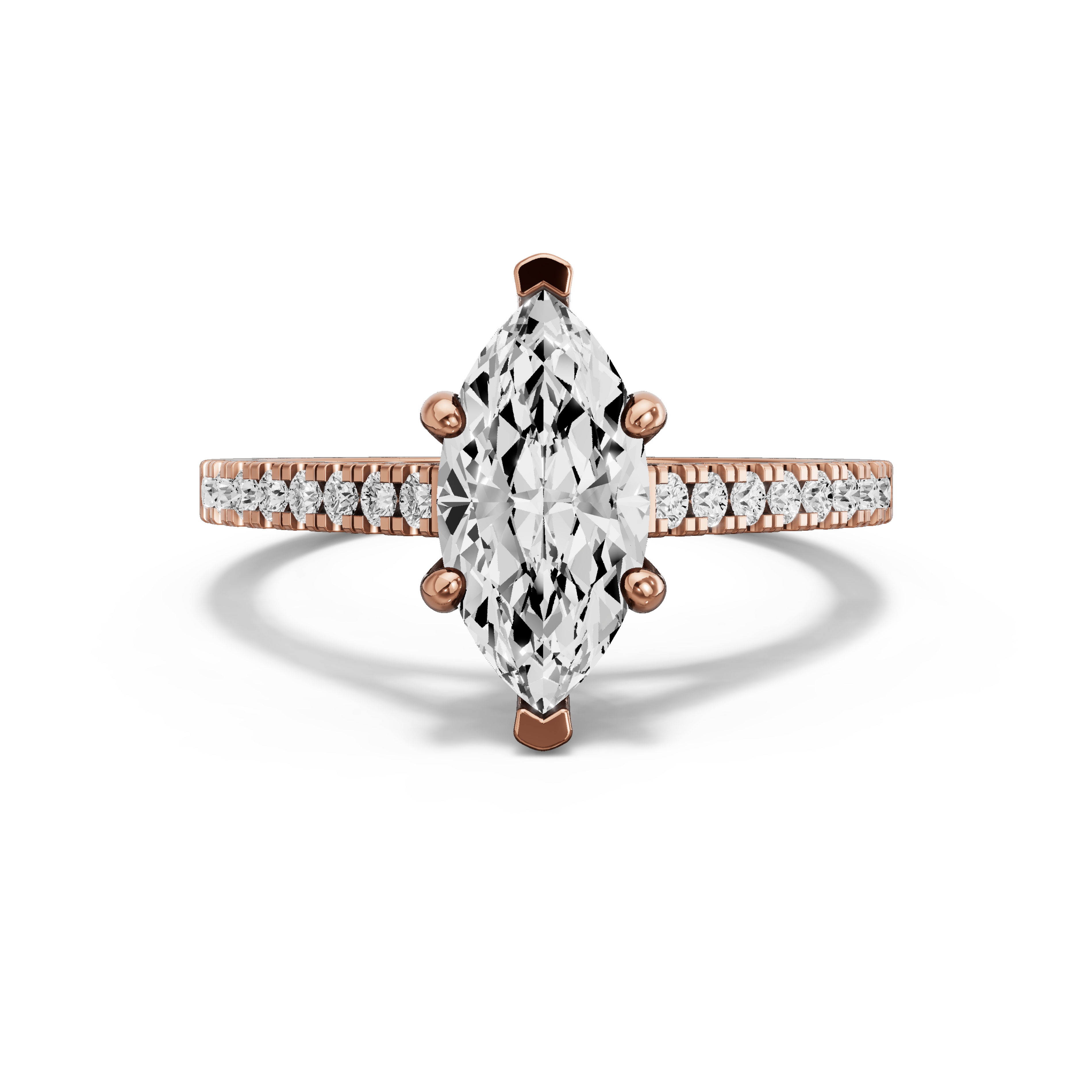 Image for Marquise Pave Basket Ring with Cathedral Pave band in 10K Rose Gold