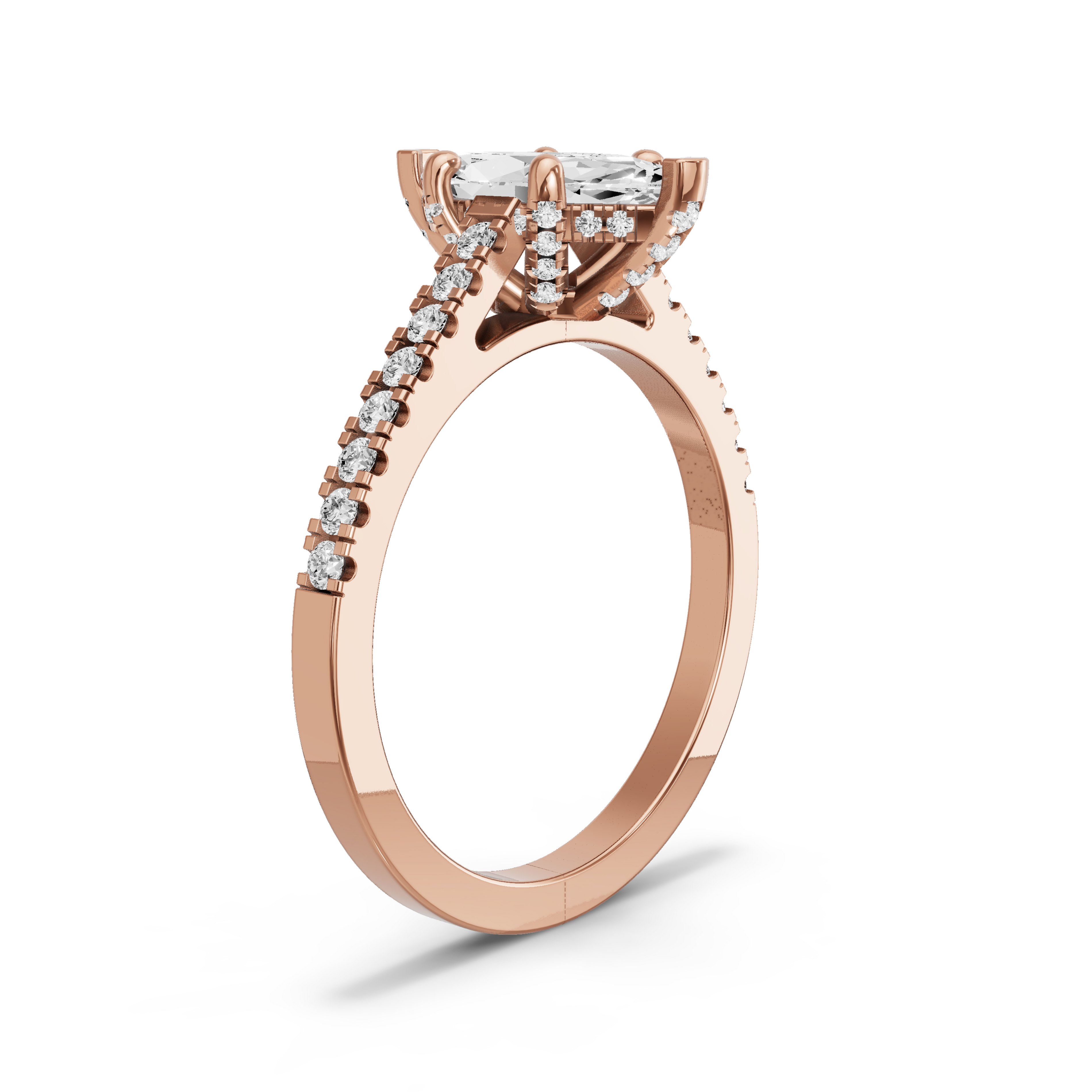 Image for Marquise Pave Basket Ring with Cathedral Pave band in 10K Rose Gold