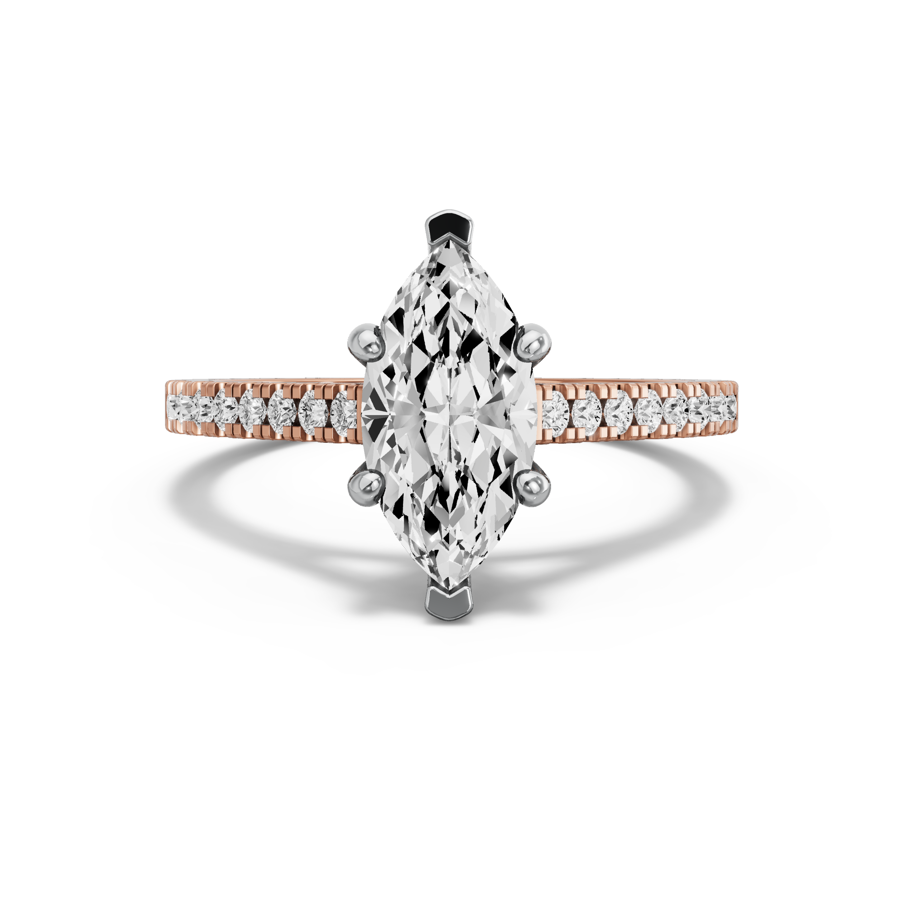 Image for Marquise Pave Basket Ring with Cathedral Pave band in 10K Two Tone Rose Gold
