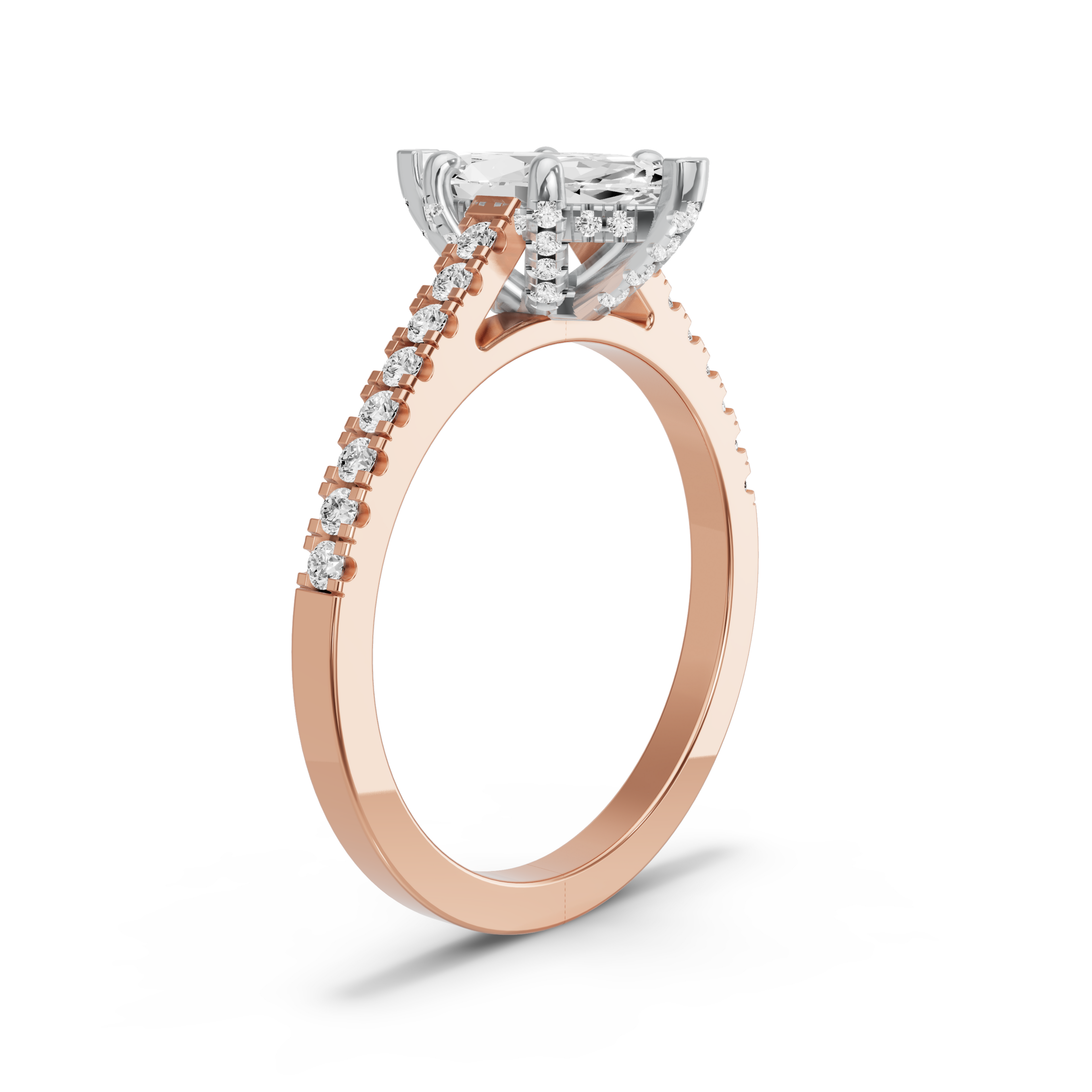 Image for Marquise Pave Basket Ring with Cathedral Pave band in 10K Two Tone Rose Gold