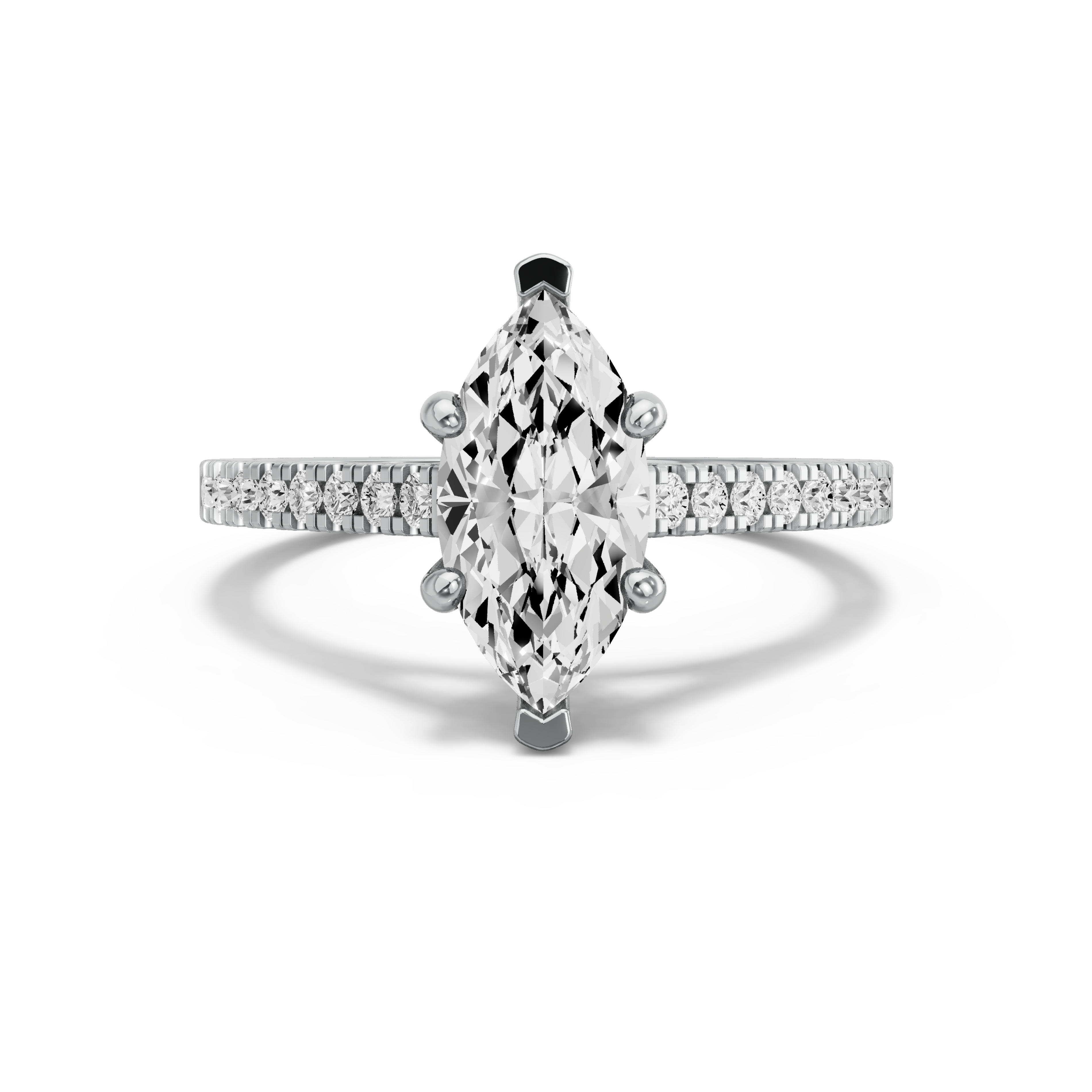 Image for Marquise Pave Basket Ring with Cathedral Pave band in 14K White Gold