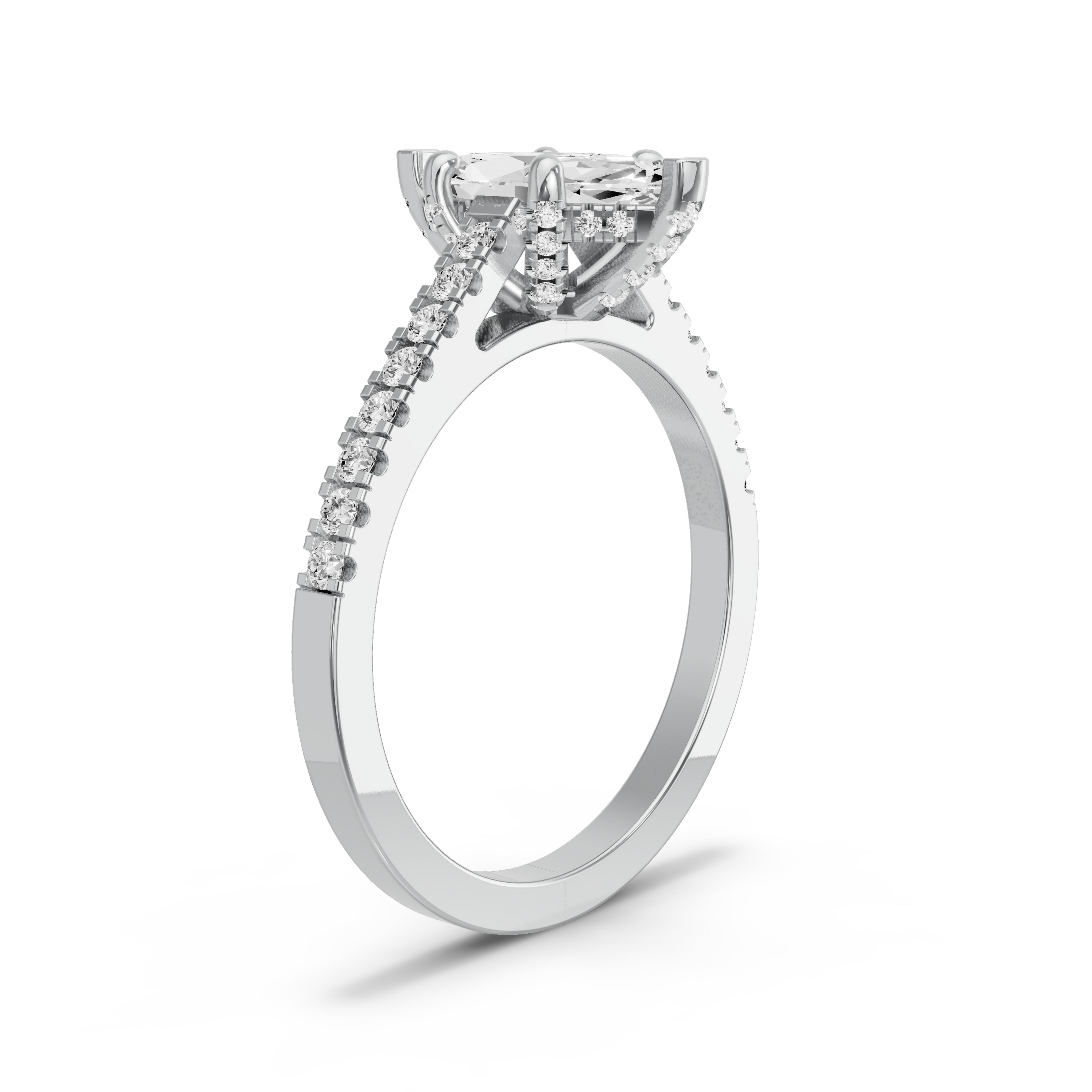 Image for Marquise Pave Basket Ring with Cathedral Pave band in 10K White Gold