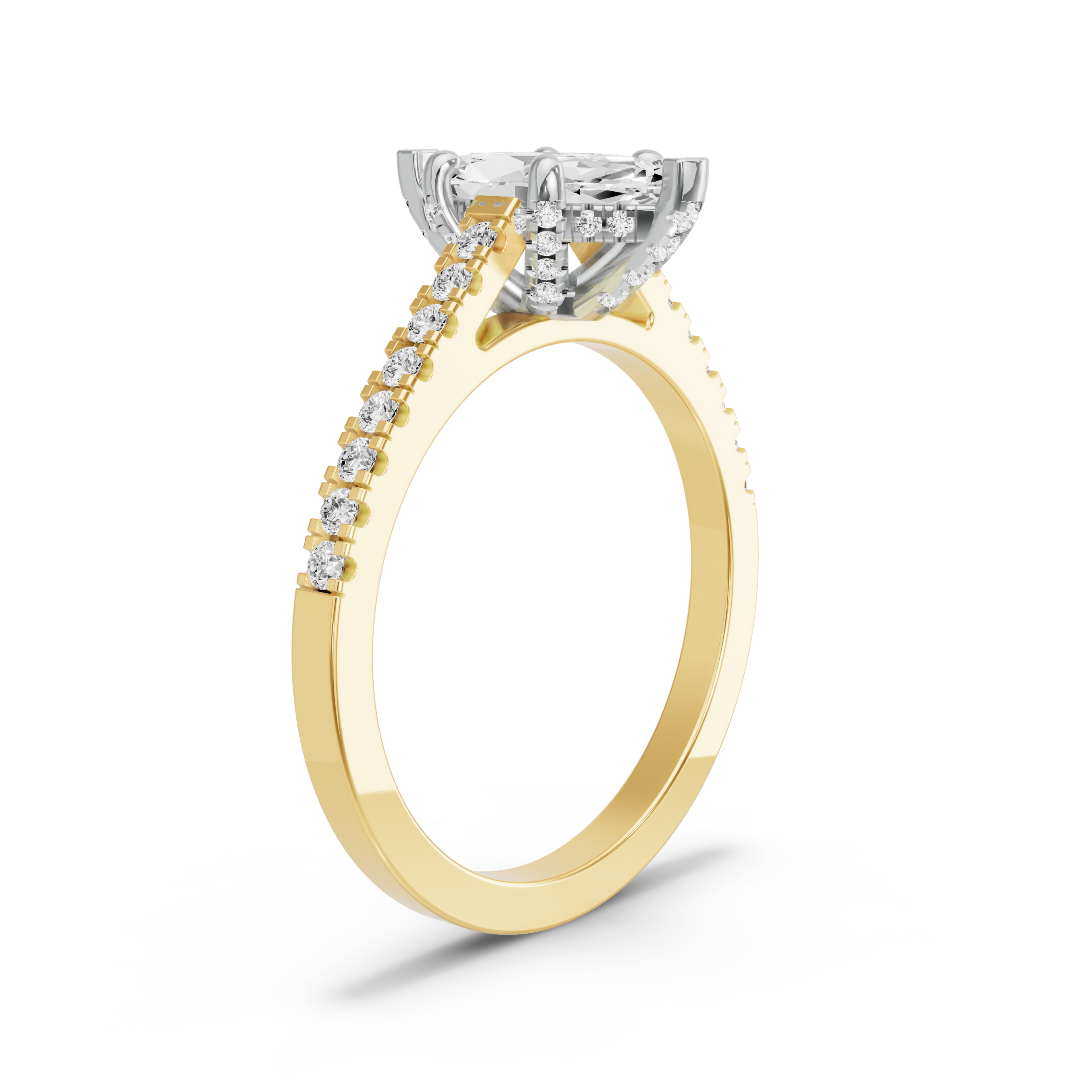 Image for Marquise Pave Basket Ring with Cathedral Pave band in 10K Two Tone Yellow Gold