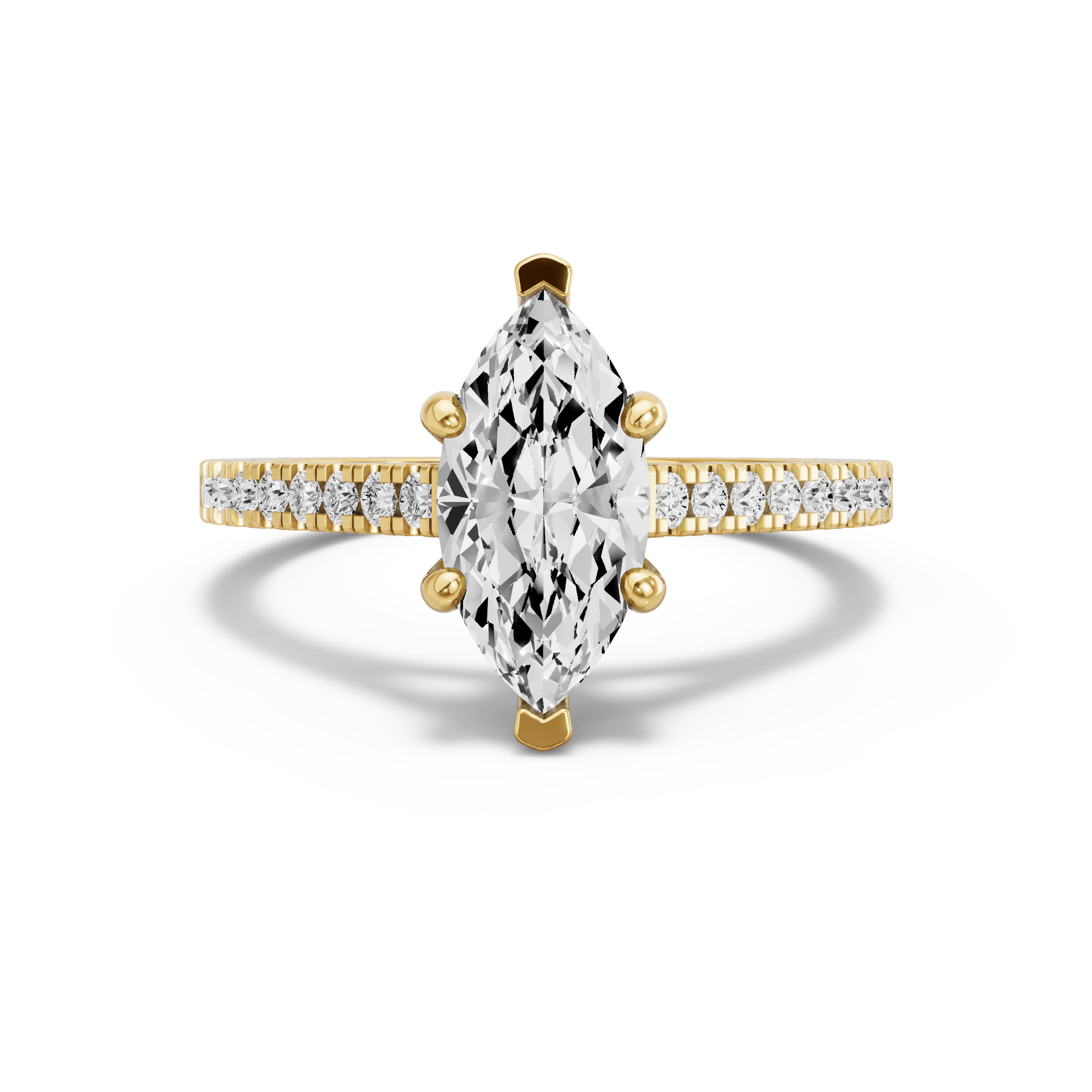 Image for Marquise Pave Basket Ring with Cathedral Pave band in 10K Yellow Gold