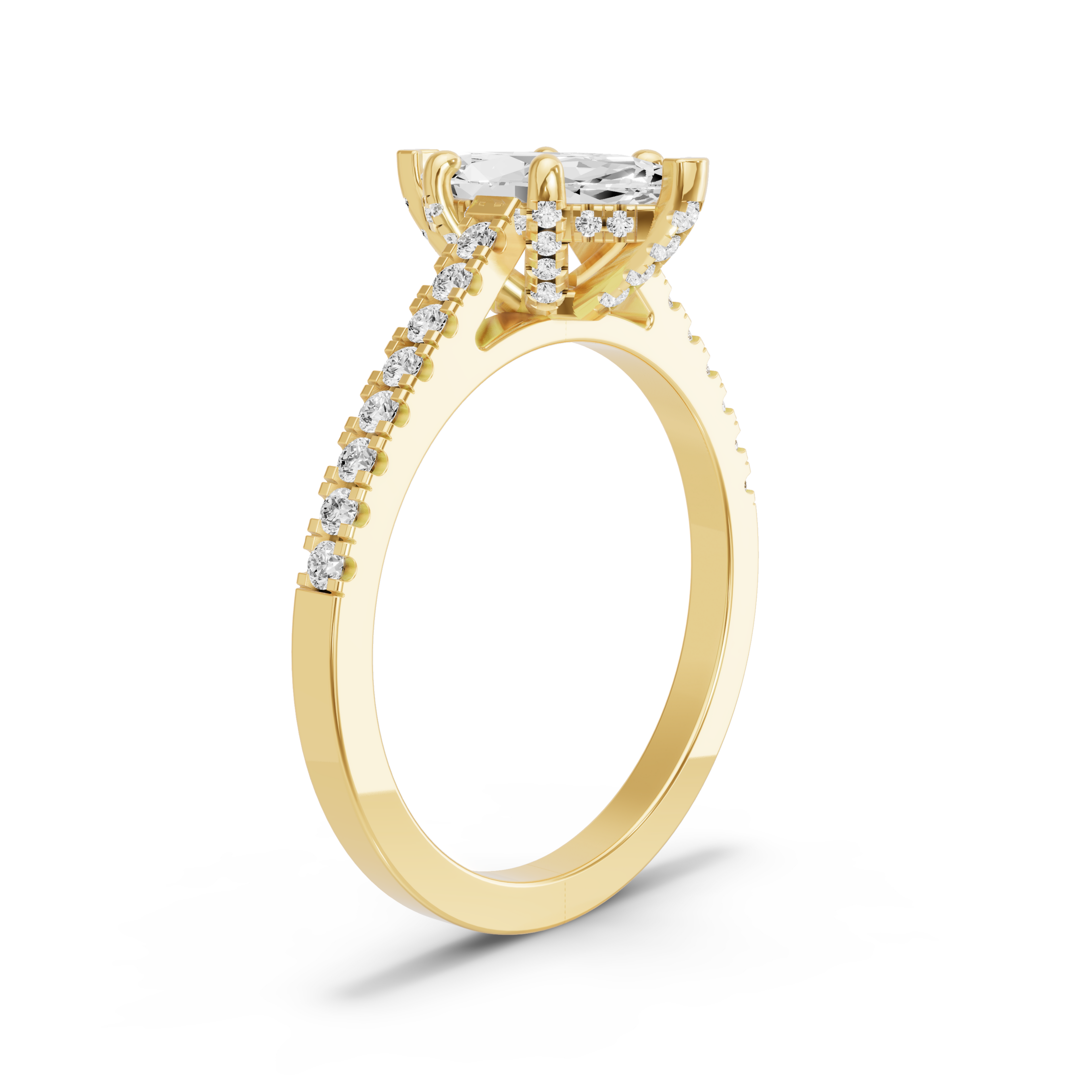 Image for Marquise Pave Basket Ring with Cathedral Pave band in 14K Yellow Gold