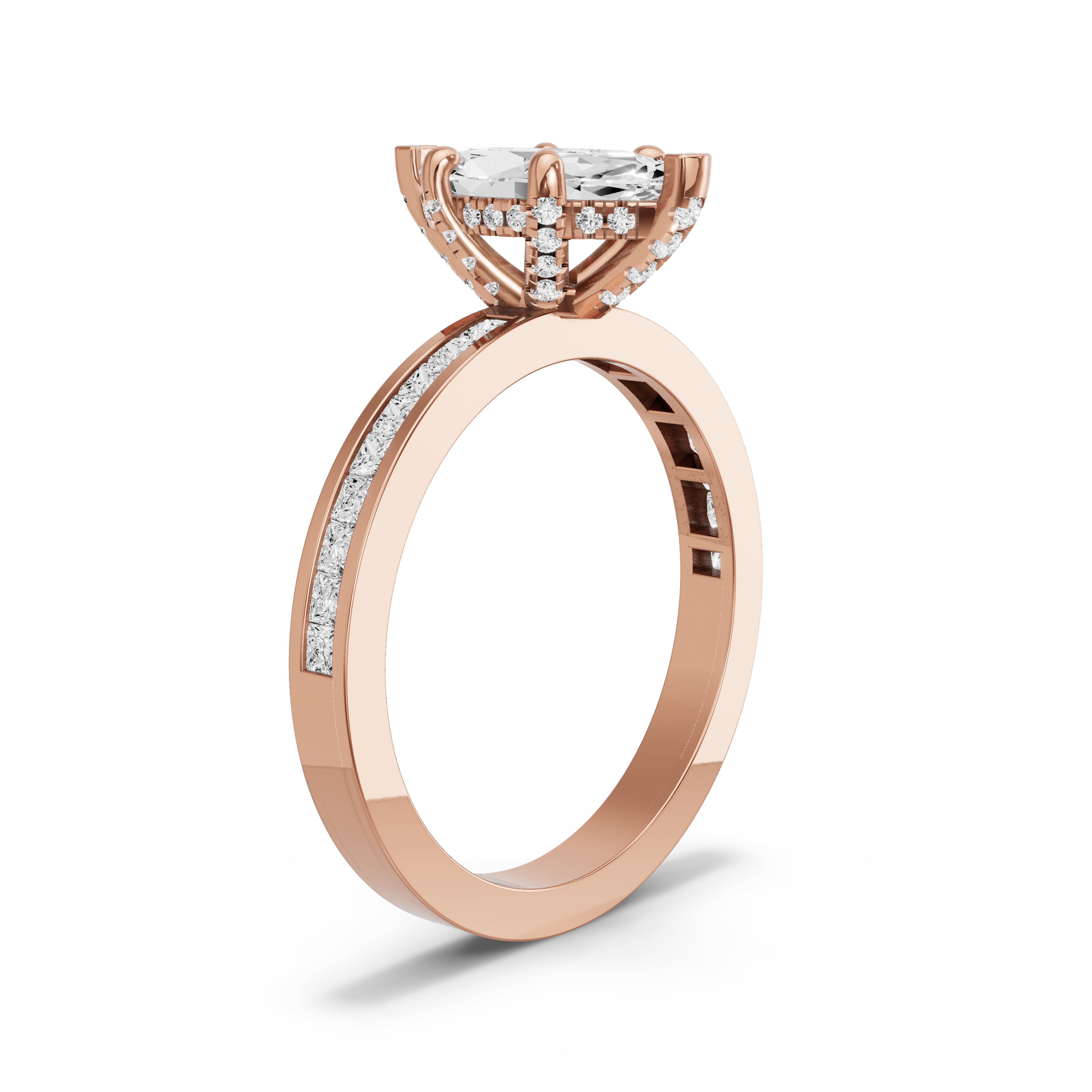Image for Marquise Pave Basket Ring with Channel band in 18K Rose Gold