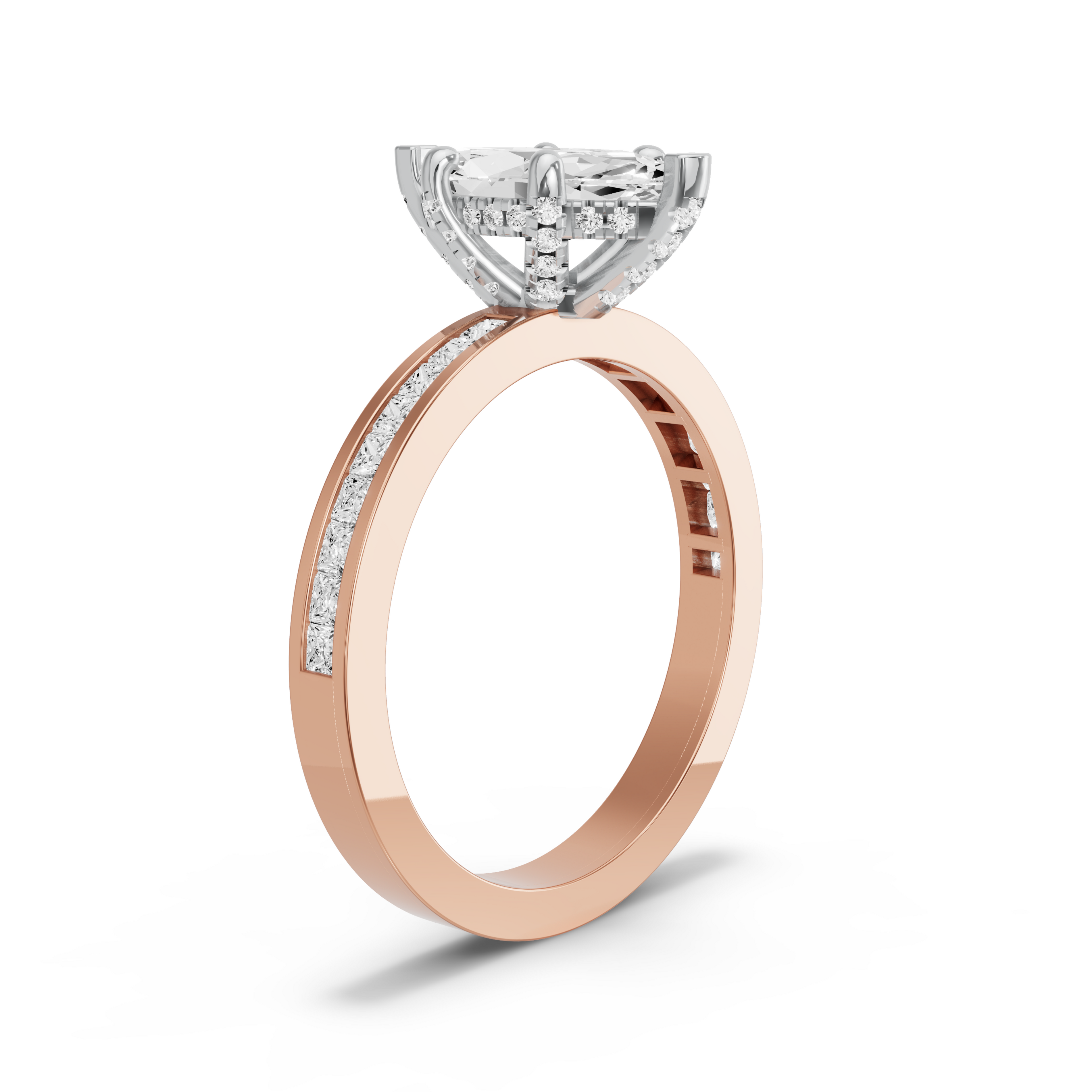 Image for Marquise Pave Basket Ring with Channel band in 14K Two Tone Rose Gold