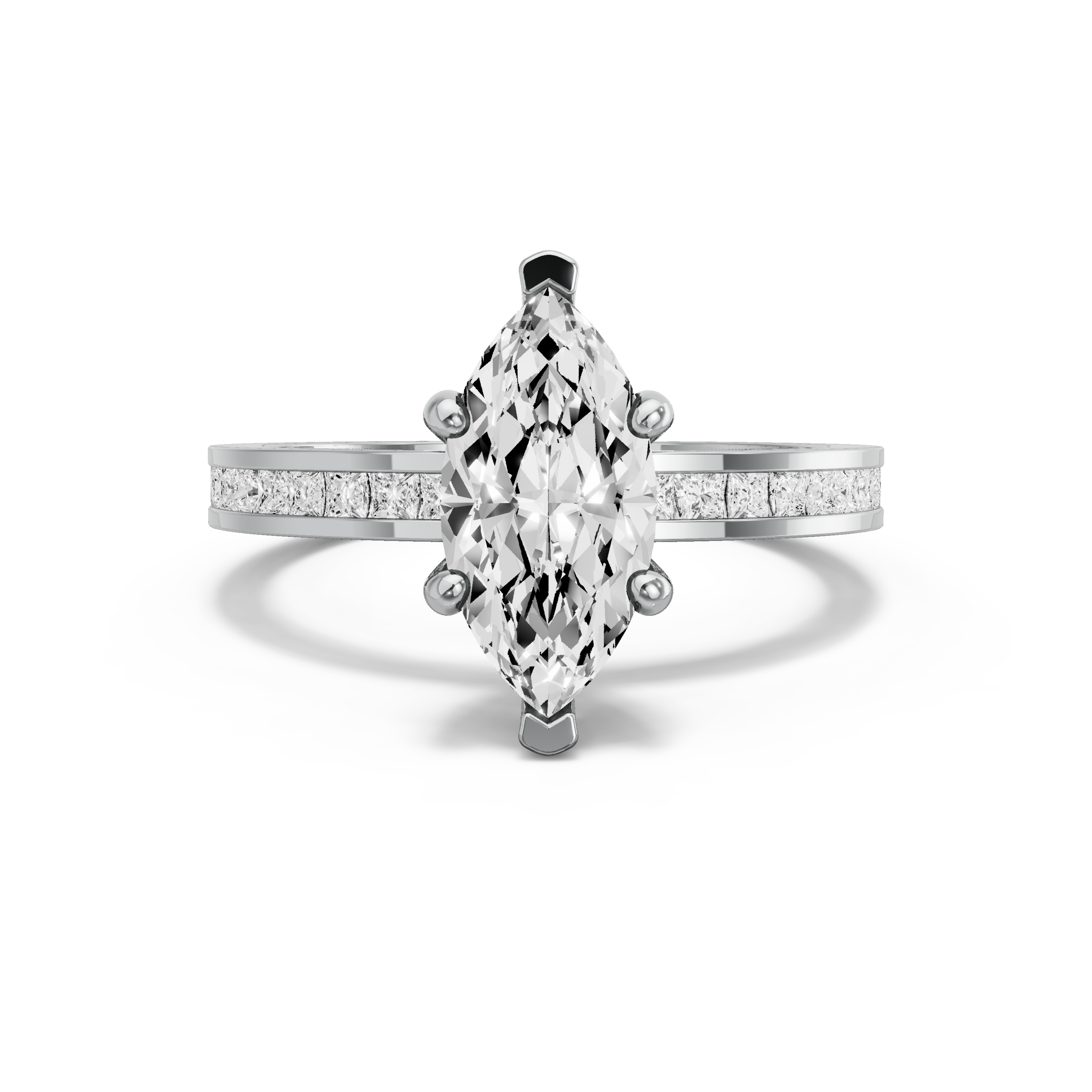 Image for Marquise Pave Basket Ring with Channel band in 18K White Gold