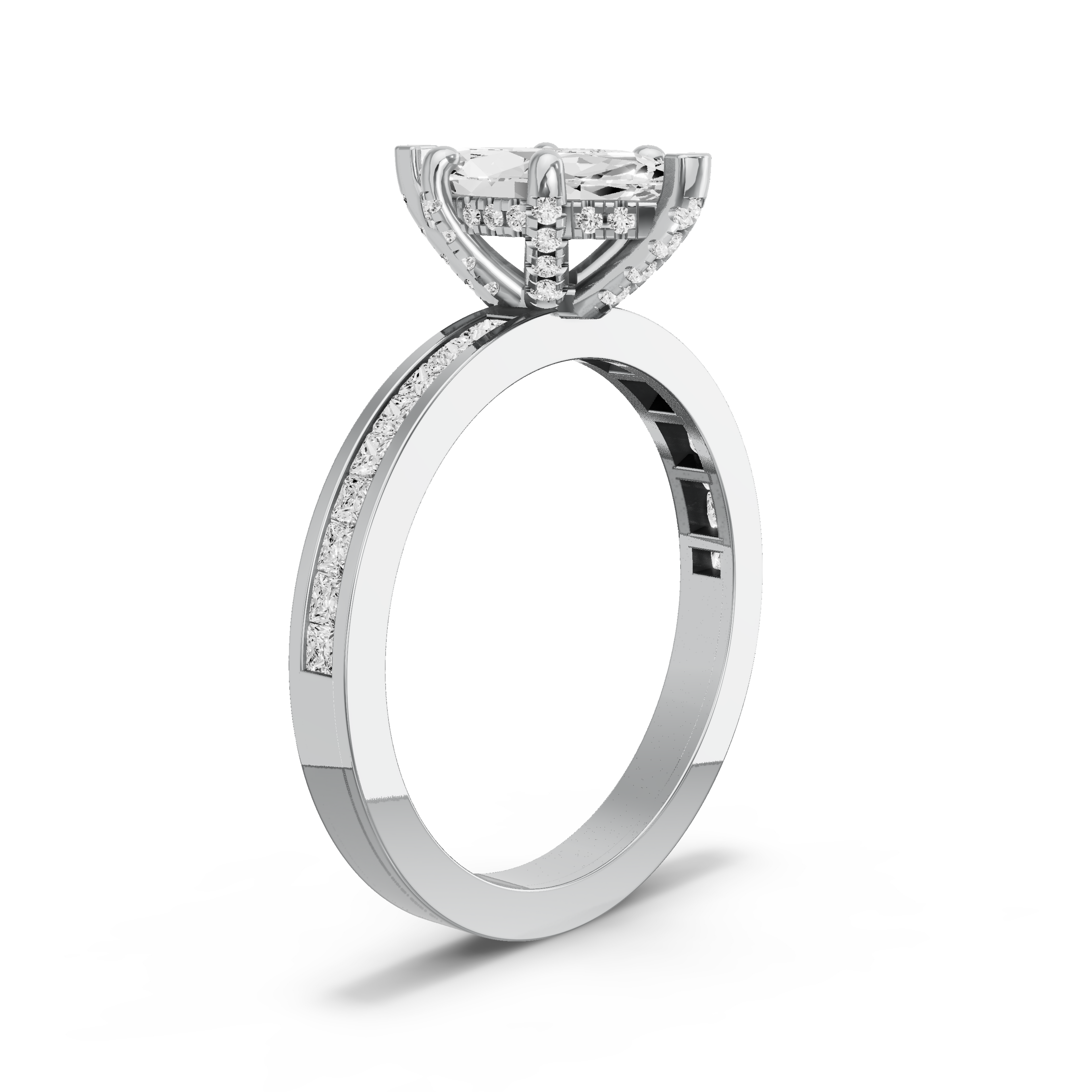 Image for Marquise Pave Basket Ring with Channel band in 18K White Gold