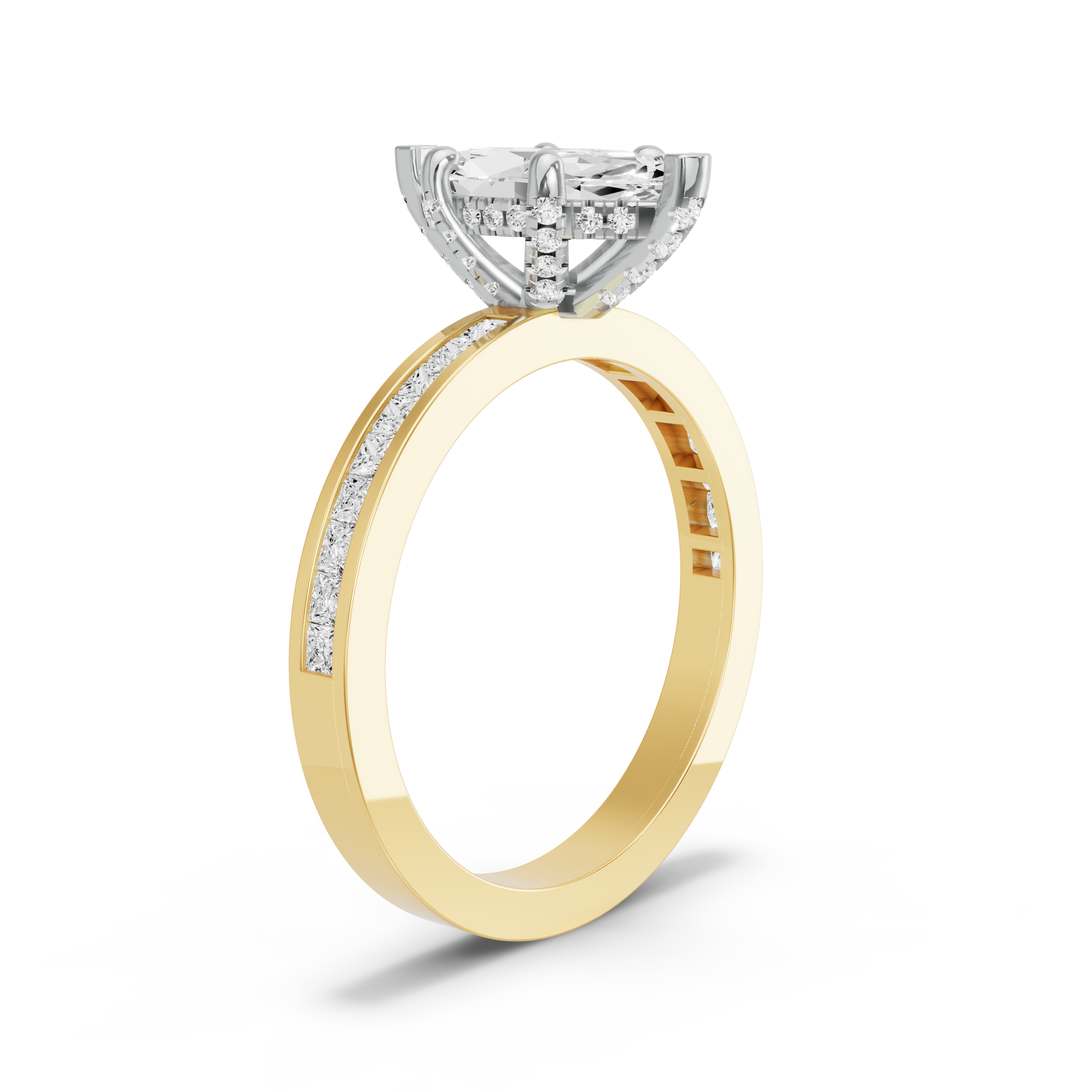 Image for Marquise Pave Basket Ring with Channel band in 18K Two Tone Yellow Gold