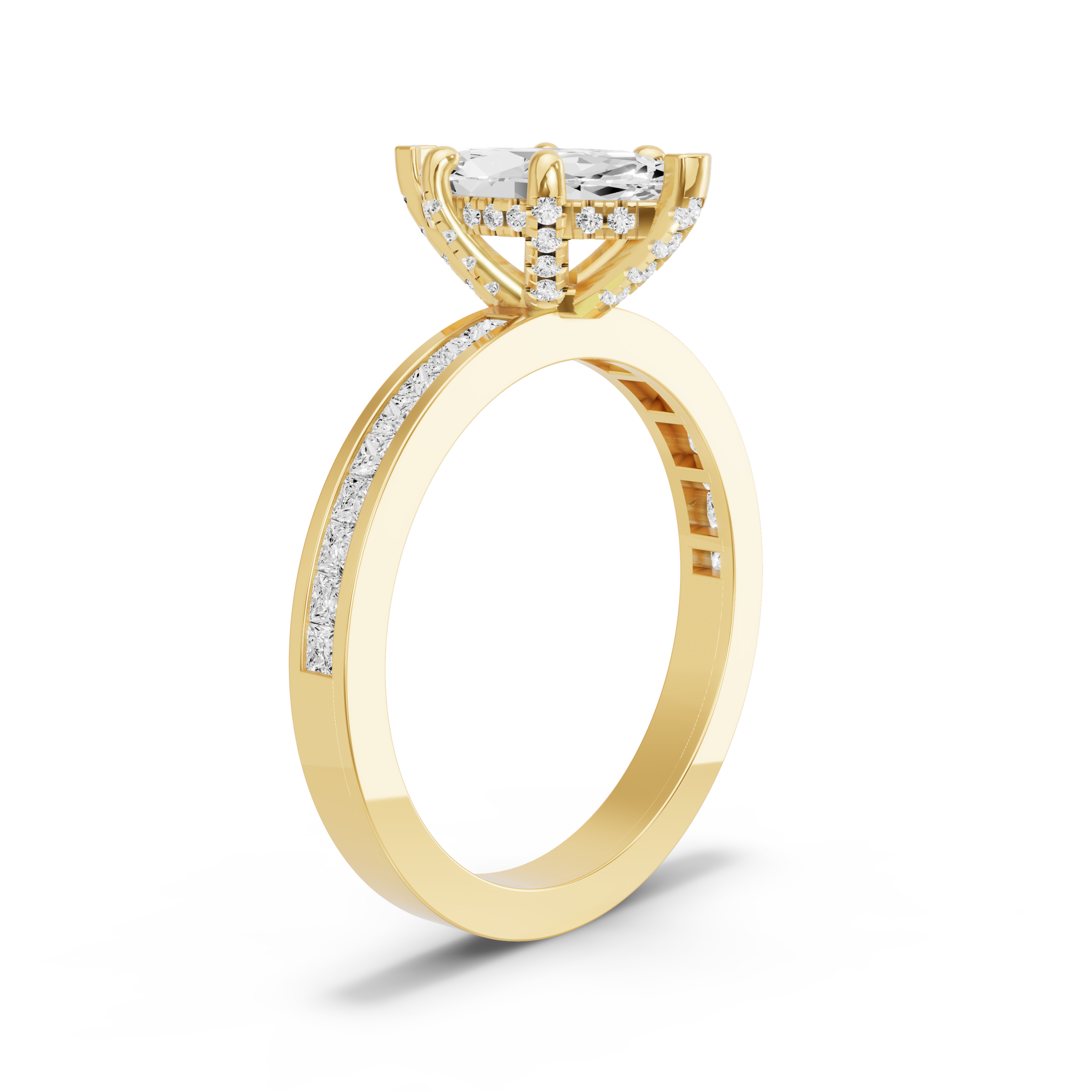 Image for Marquise Pave Basket Ring with Channel band in 18K Yellow Gold