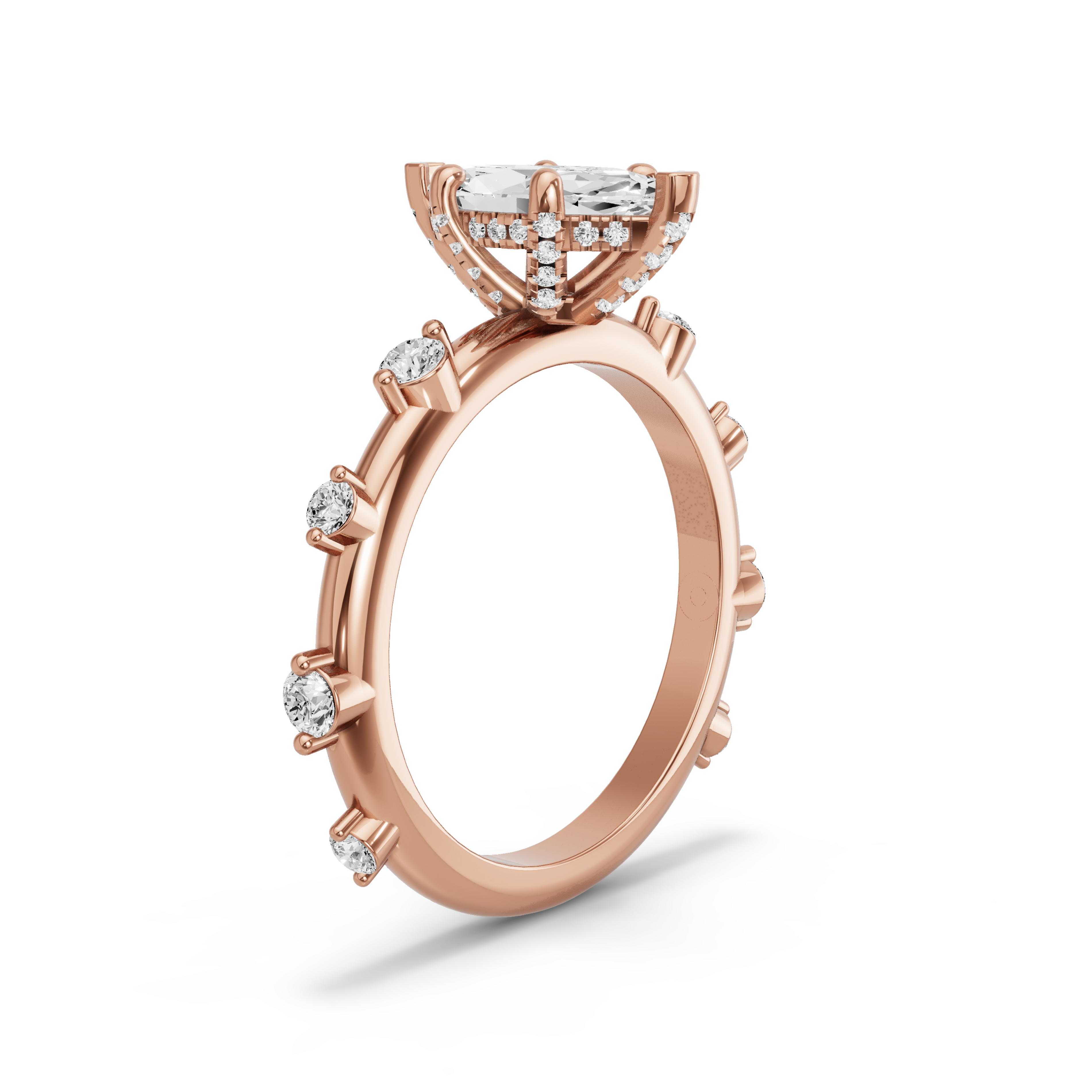 Image for Marquise Pave Basket Ring with Floating Station band in 10K Rose Gold