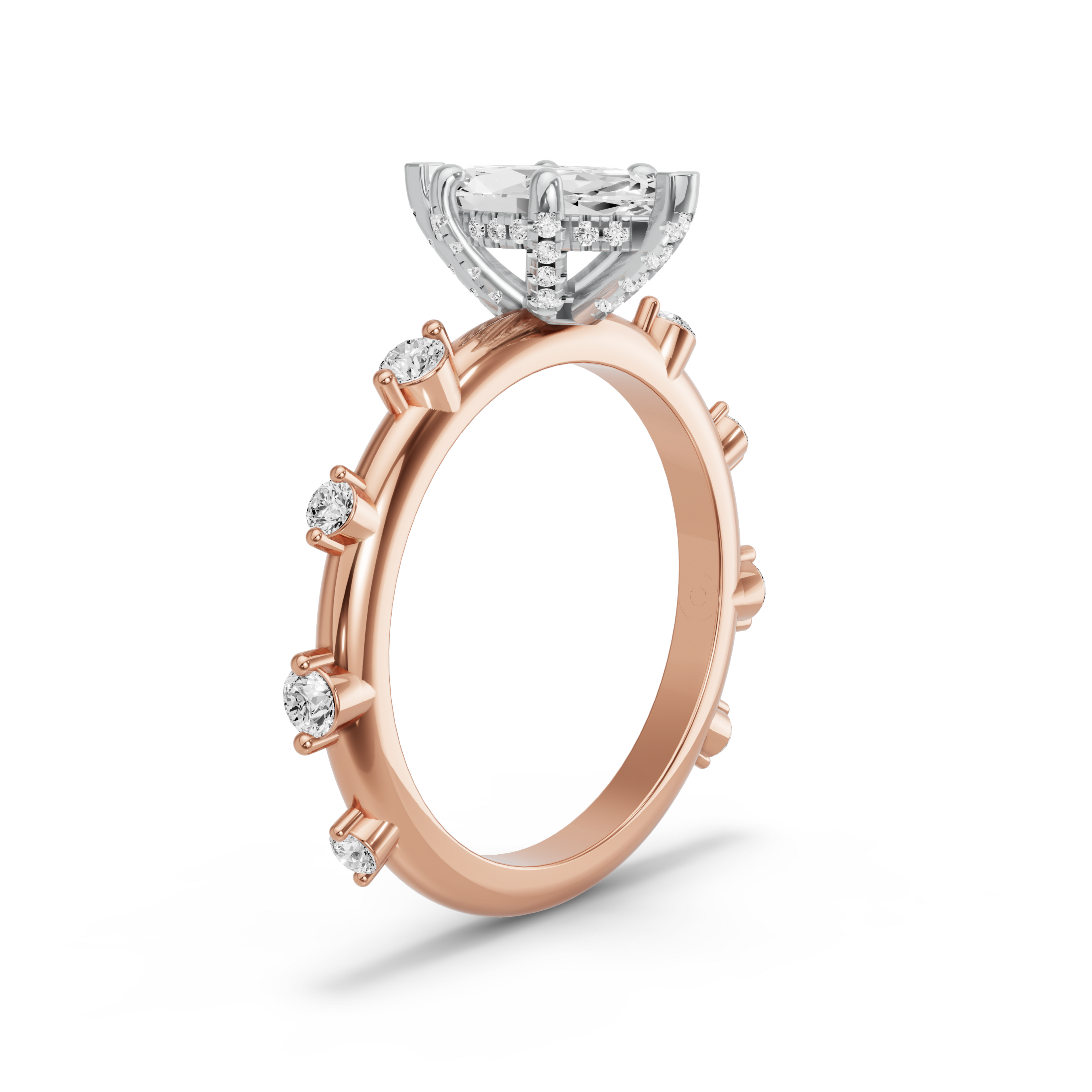 Image for Marquise Pave Basket Ring with Floating Station band in 18K Two Tone Rose Gold