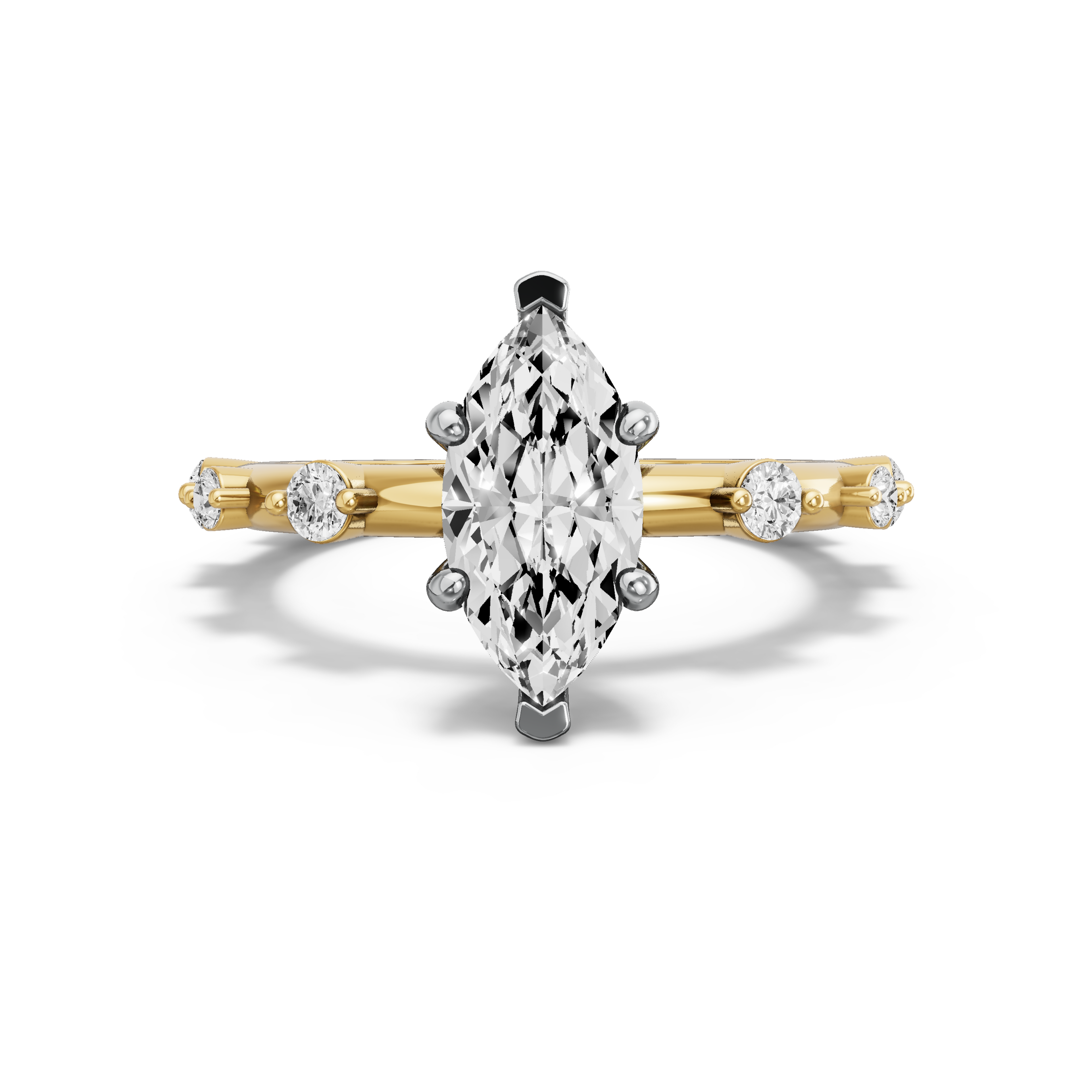 Image for Marquise Pave Basket Ring with Floating Station band in 14K Two Tone Yellow Gold