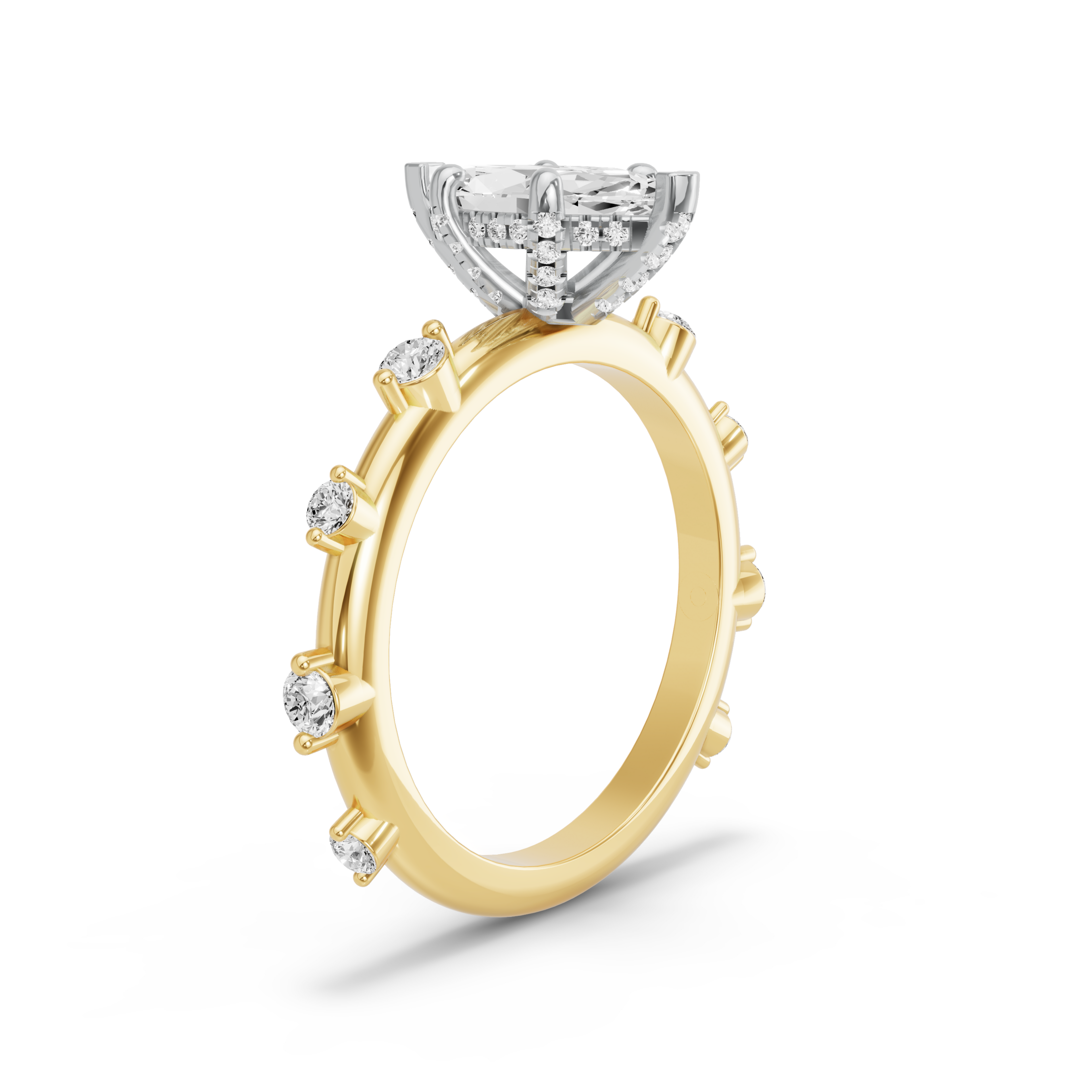 Image for Marquise Pave Basket Ring with Floating Station band in 10K Two Tone Yellow Gold