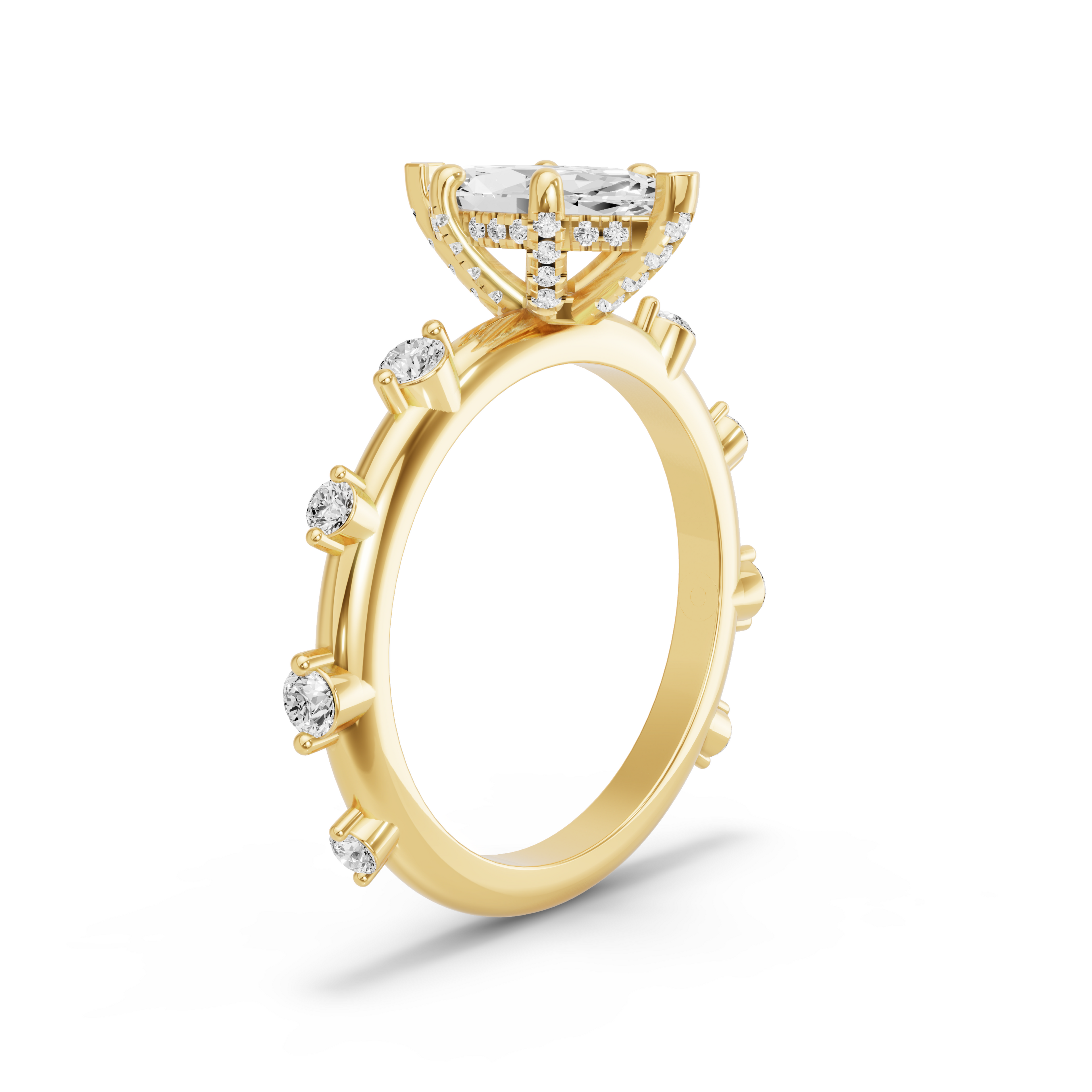 Image for Marquise Pave Basket Ring with Floating Station band in 10K Yellow Gold