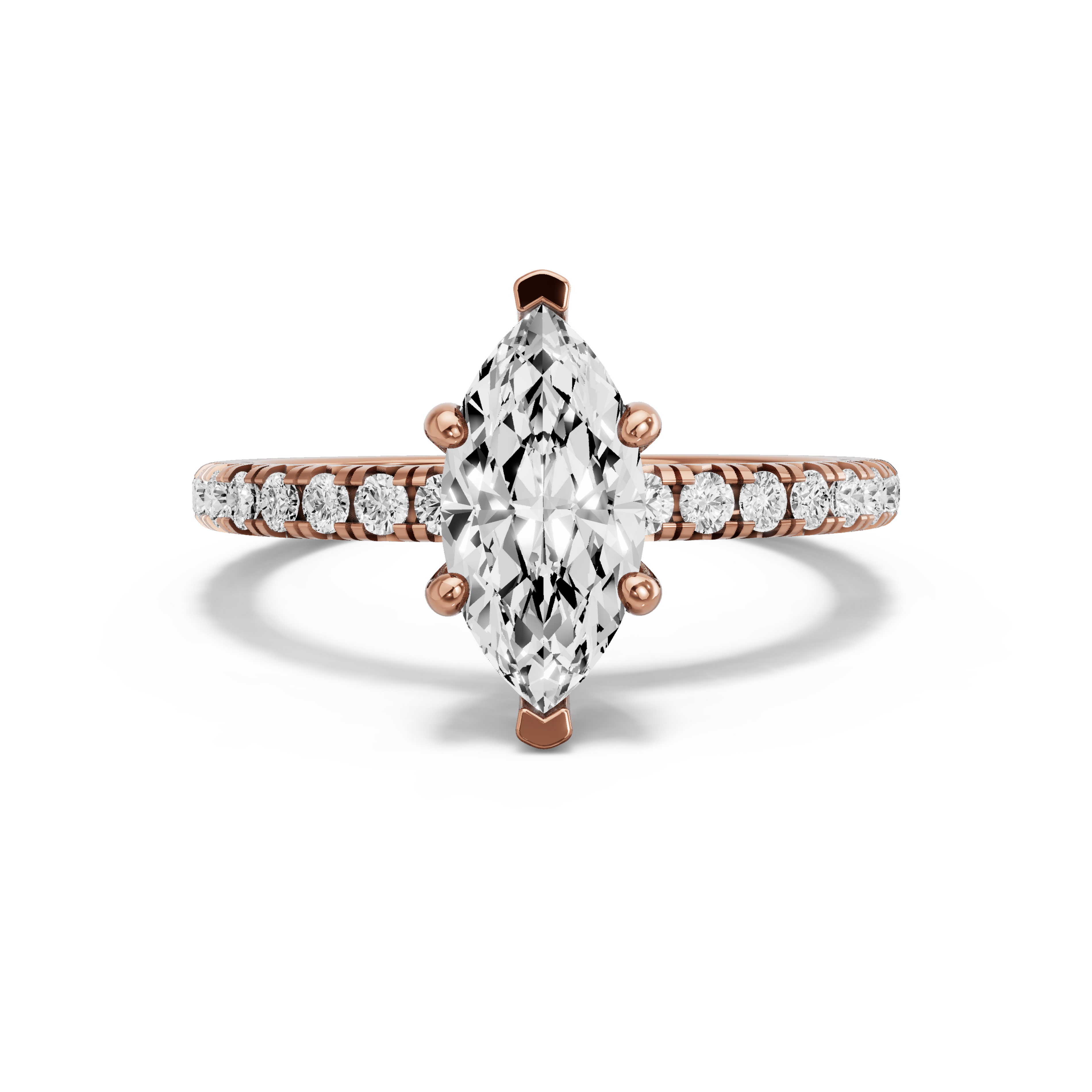 Image for Marquise Pave Basket Ring with French Pave band in 14K Rose Gold