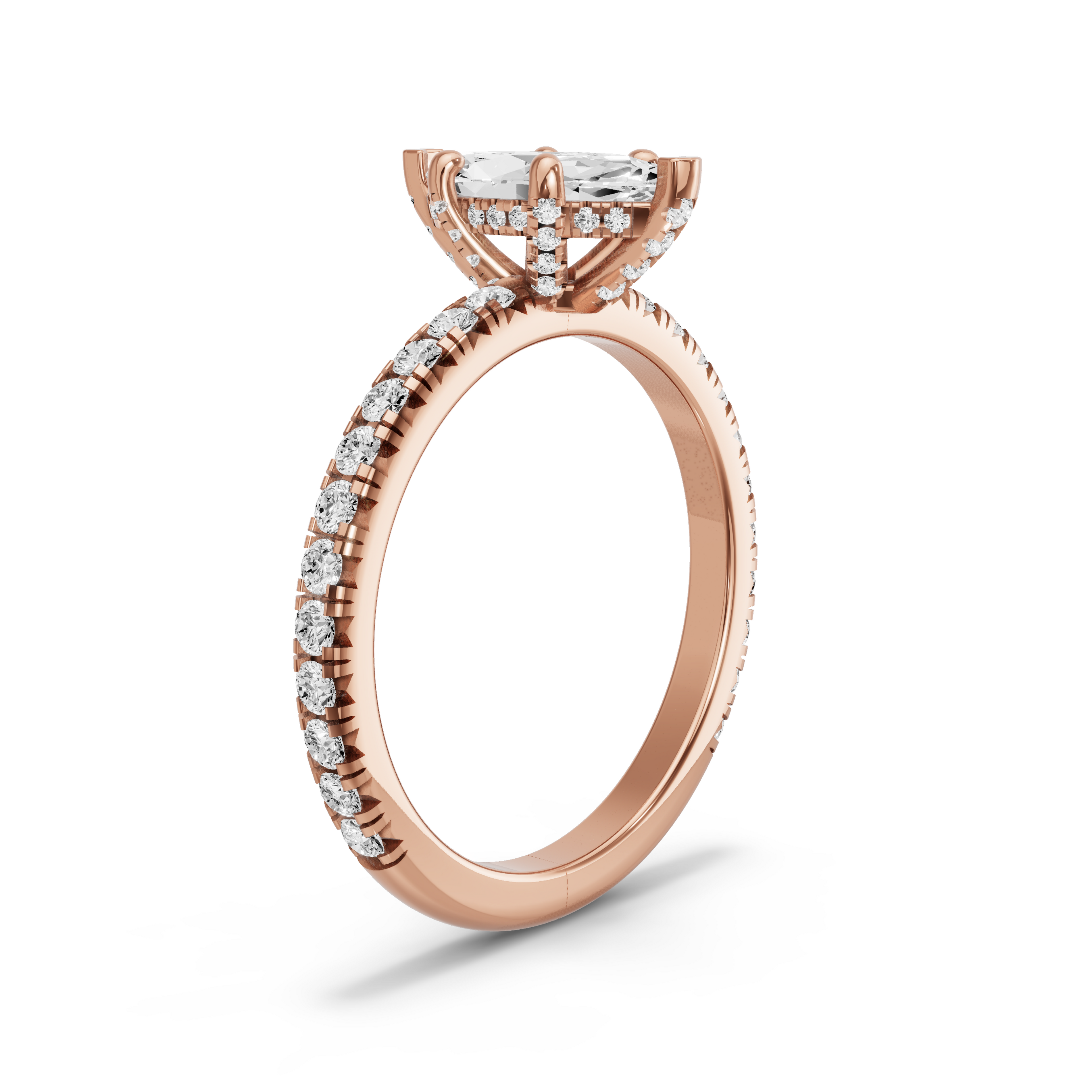 Image for Marquise Pave Basket Ring with French Pave band in 14K Rose Gold