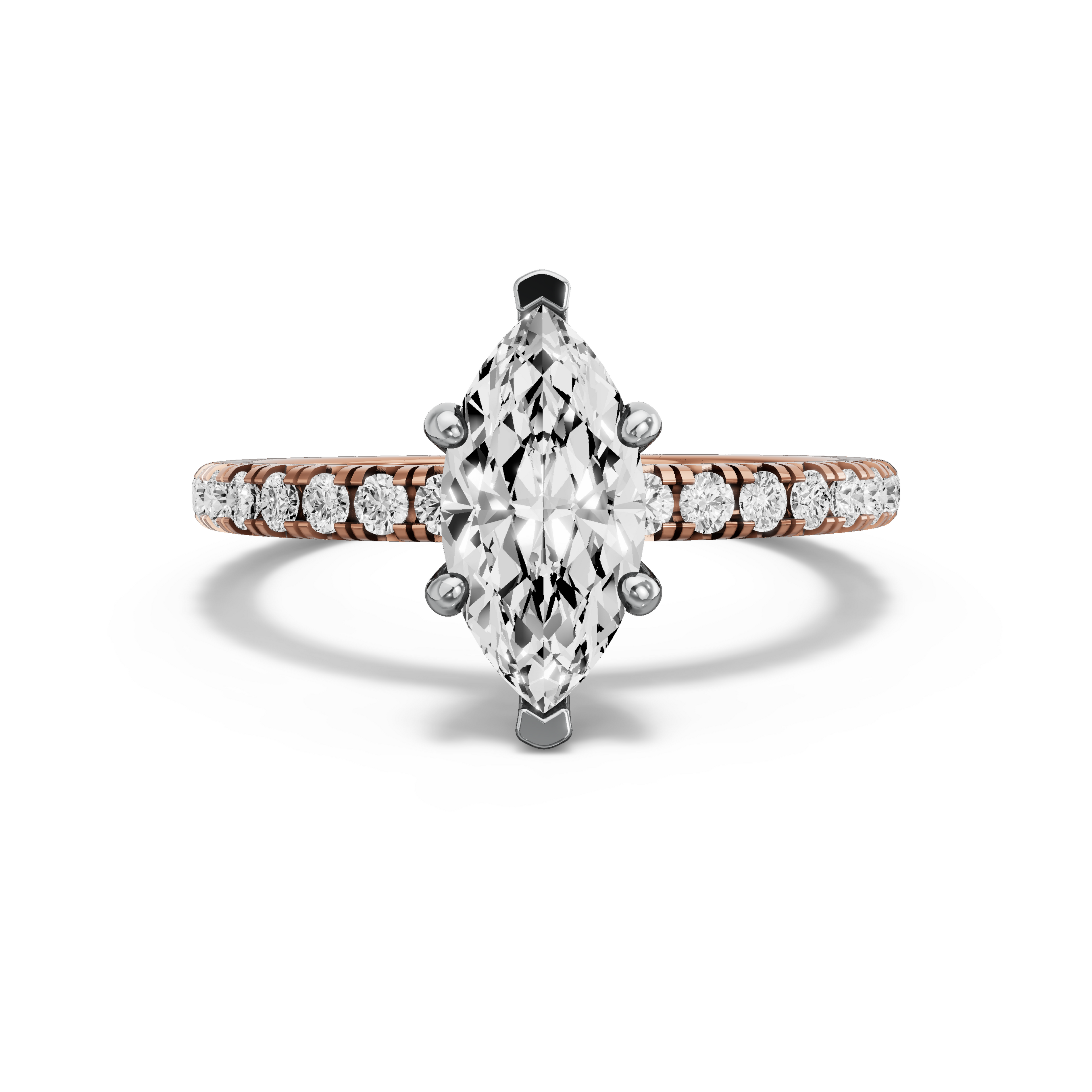 Image for Marquise Pave Basket Ring with French Pave band in 10K Two Tone Rose Gold