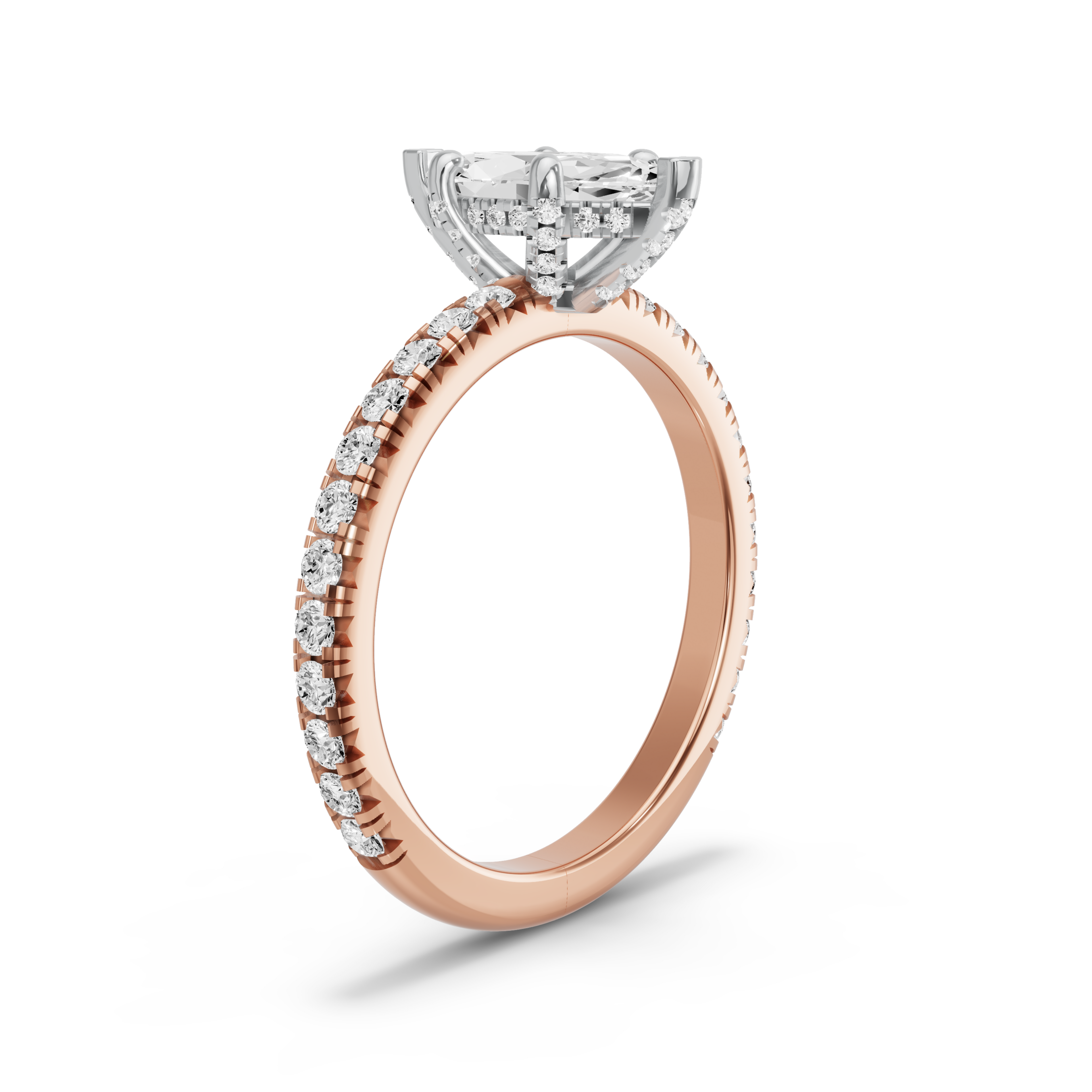 Image for Marquise Pave Basket Ring with French Pave band in 10K Two Tone Rose Gold