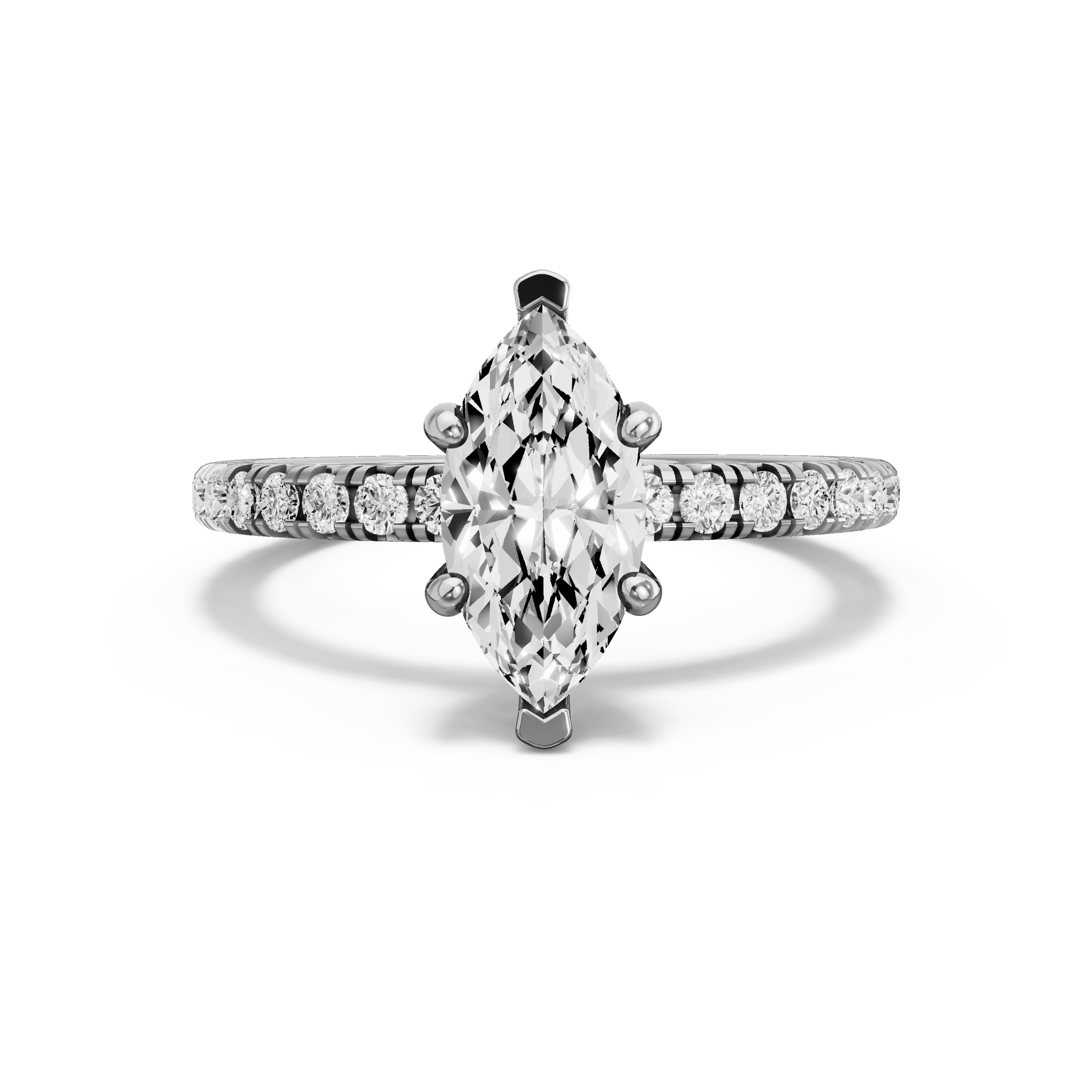 Image for Marquise Pave Basket Ring with French Pave band in 10K White Gold