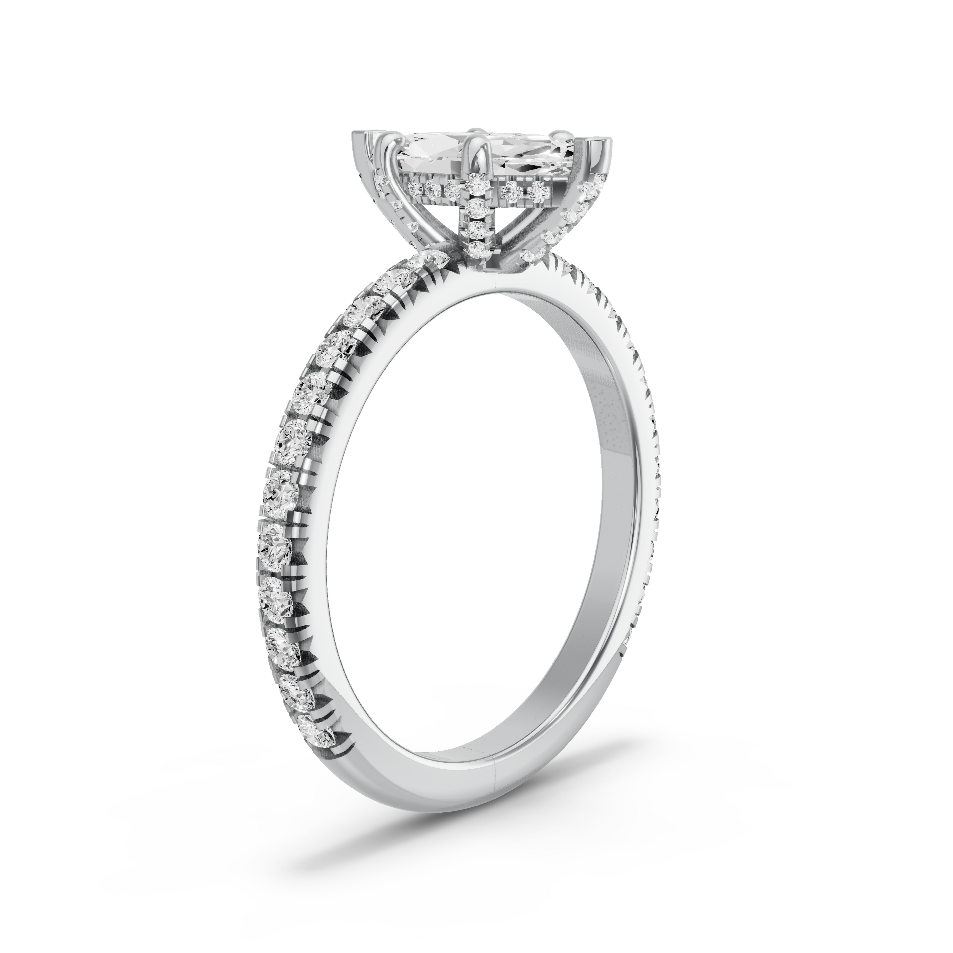 Image for Marquise Pave Basket Ring with French Pave band in 18K White Gold