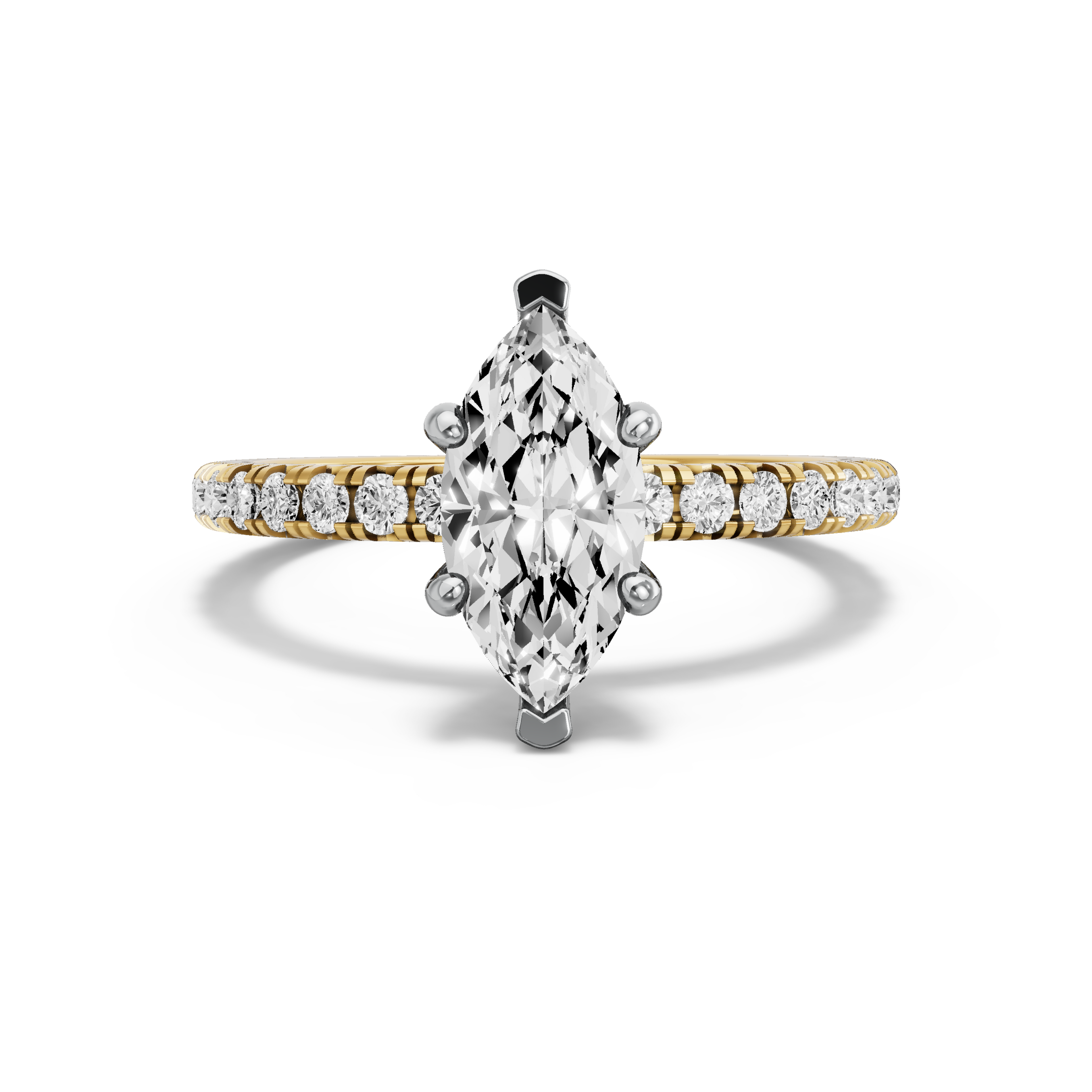 Image for Marquise Pave Basket Ring with French Pave band in 10K Two Tone Yellow Gold