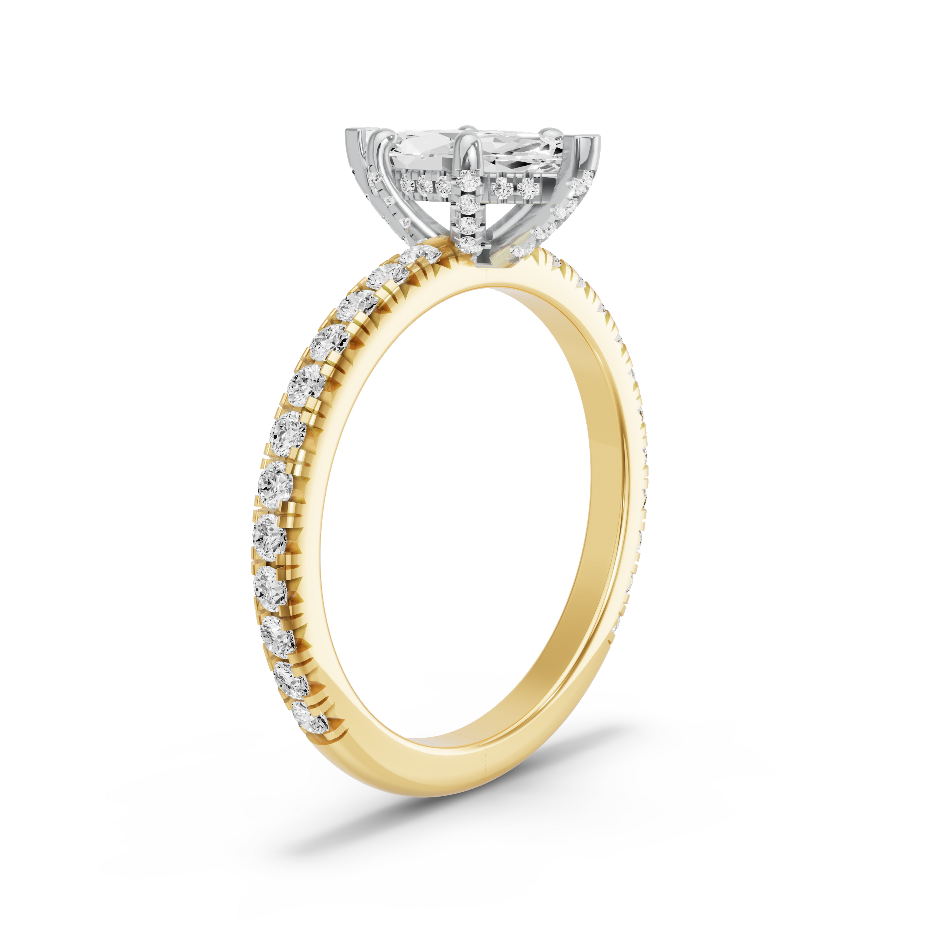 Image for Marquise Pave Basket Ring with French Pave band in 14K Two Tone Yellow Gold