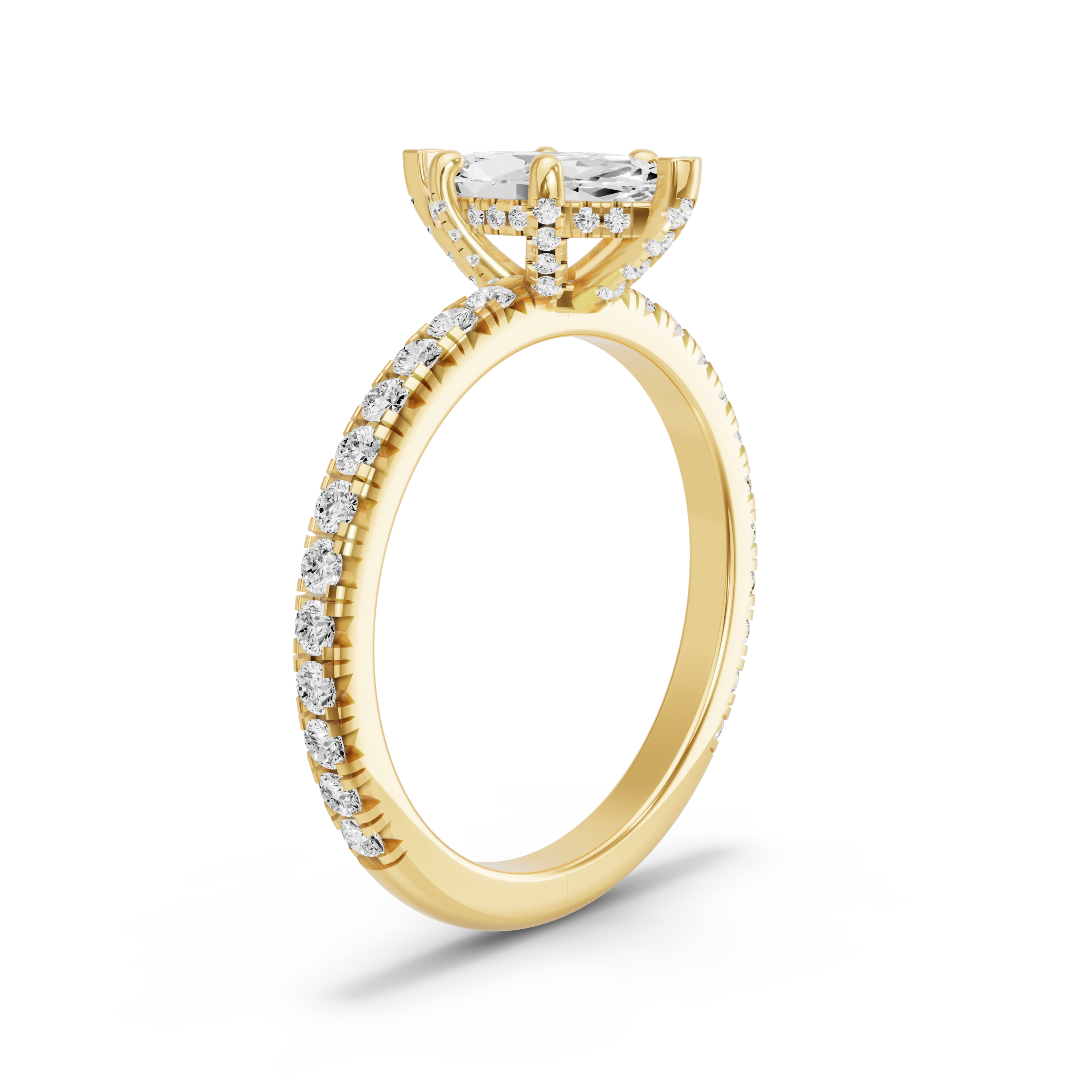 Image for Marquise Pave Basket Ring with French Pave band in 18K Yellow Gold