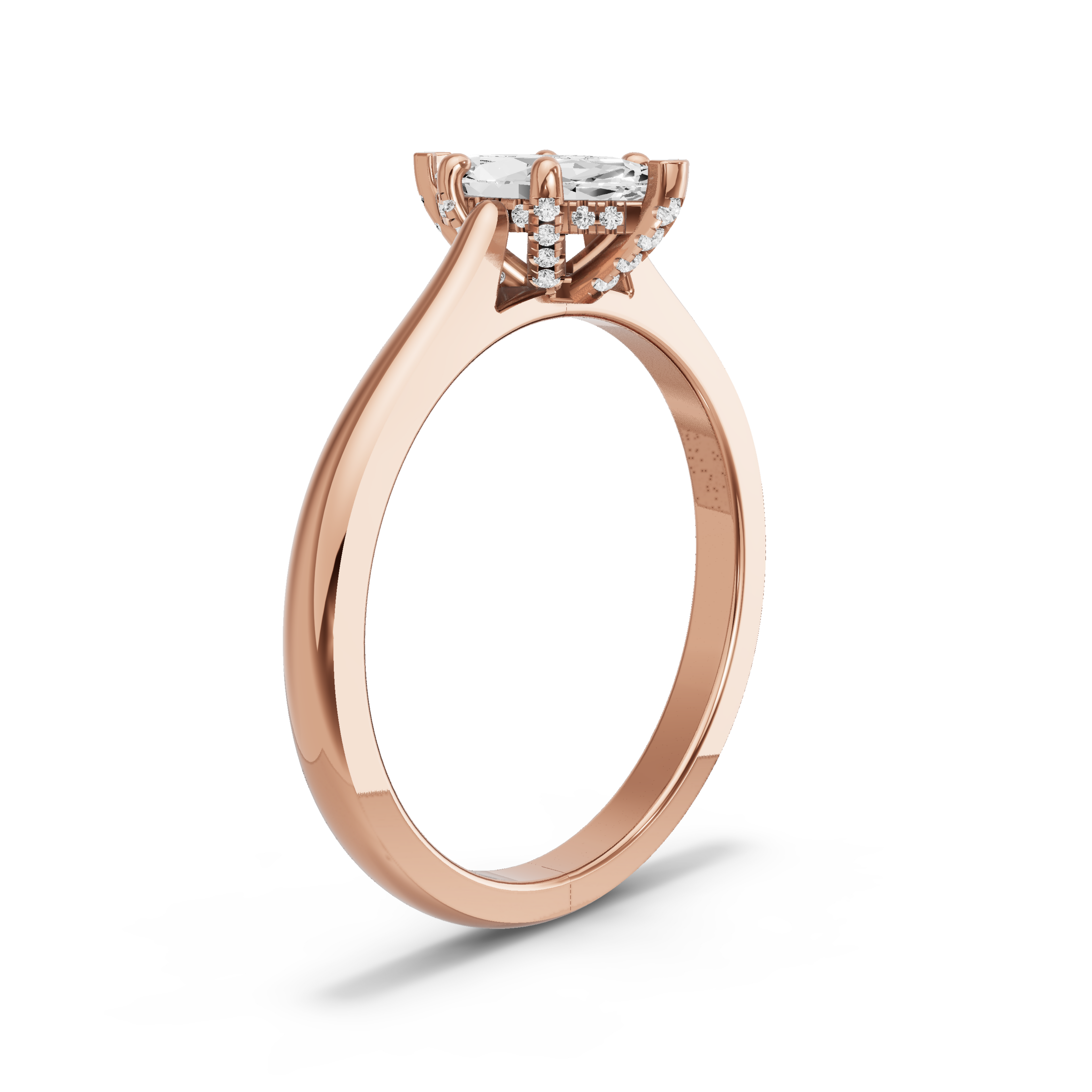 Image for Marquise Pave Basket Ring with Knife Edge Cathedral band in 18K Rose Gold