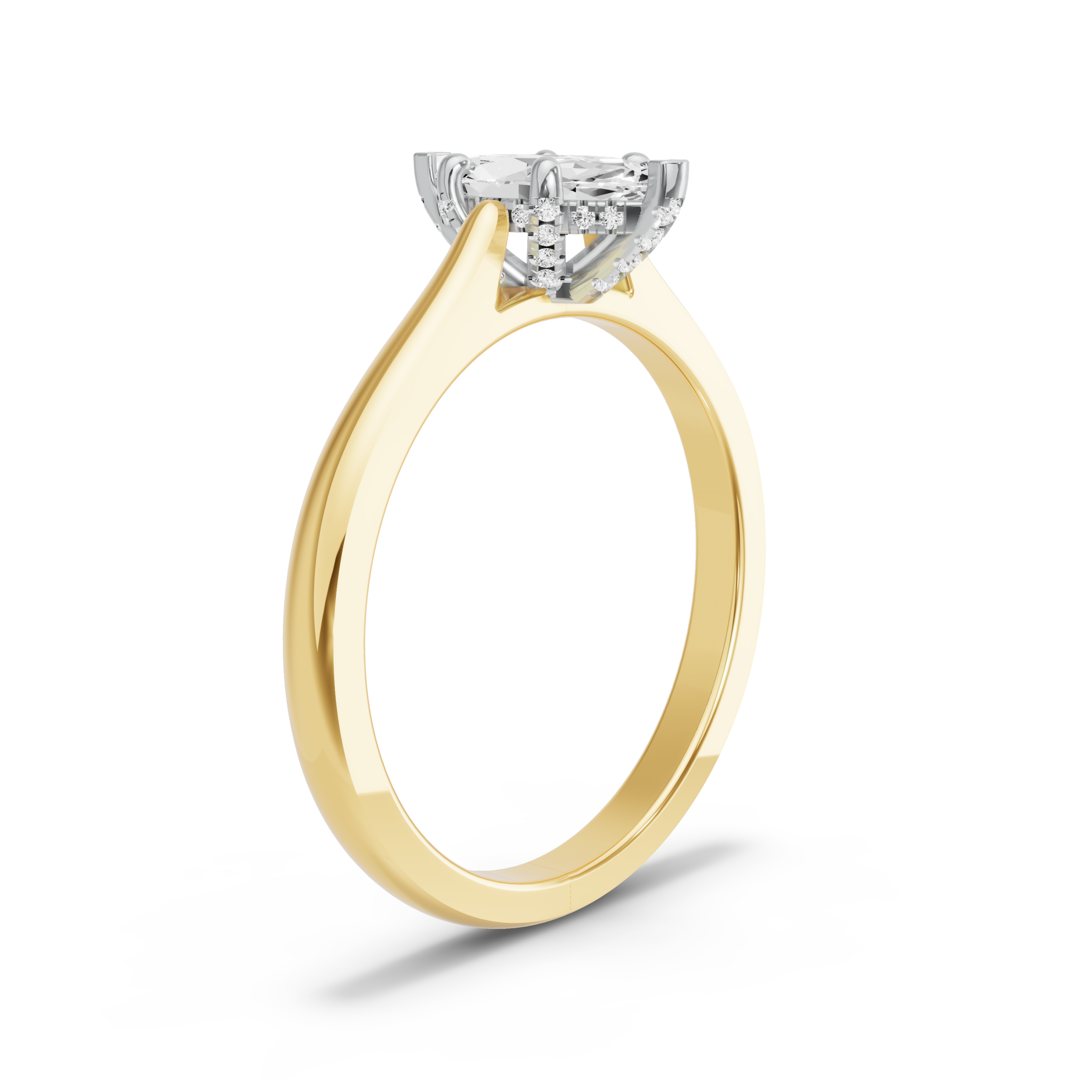 Image for Marquise Pave Basket Ring with Knife Edge Cathedral band in 14K Two Tone Yellow Gold