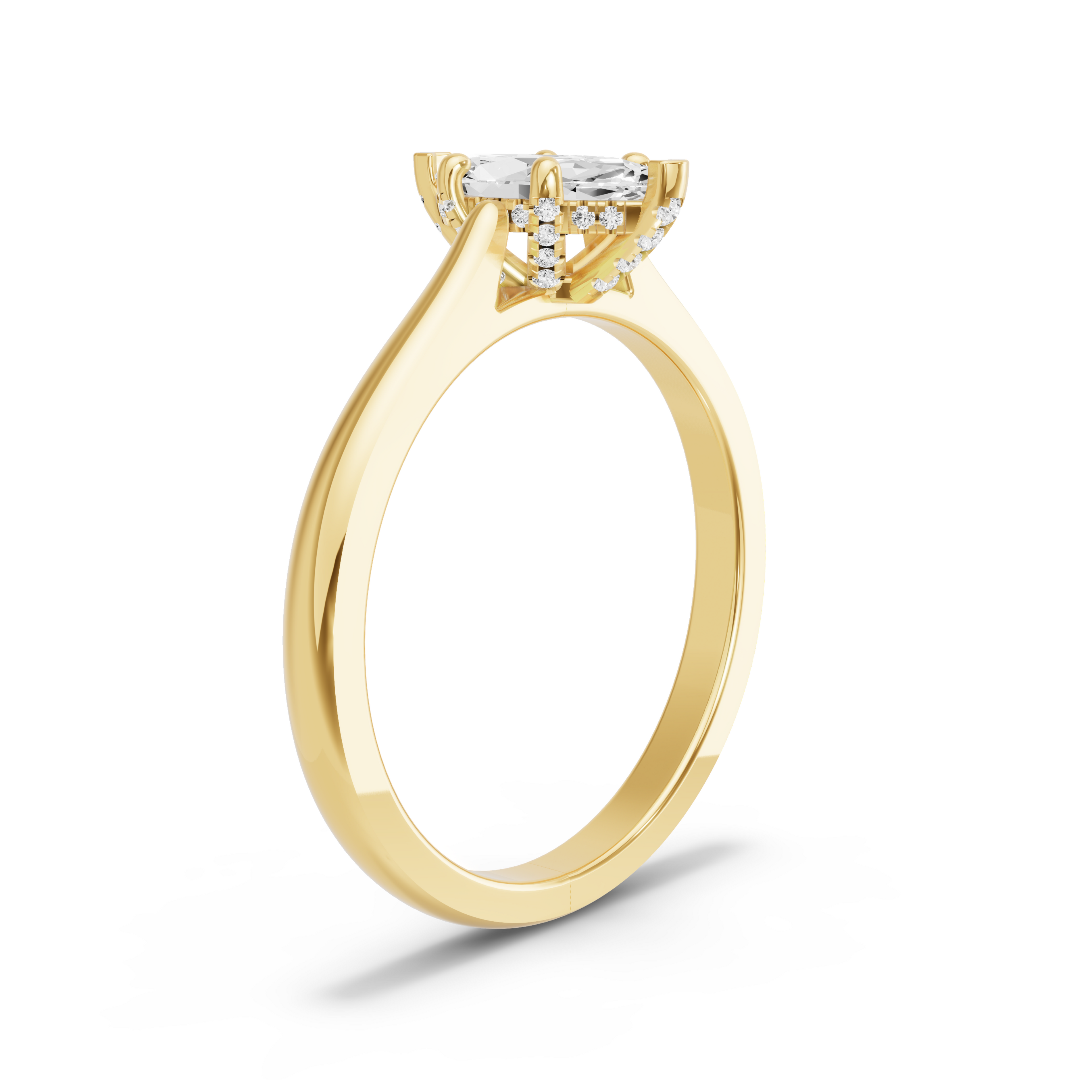 Image for Marquise Pave Basket Ring with Knife Edge Cathedral band in 18K Yellow Gold