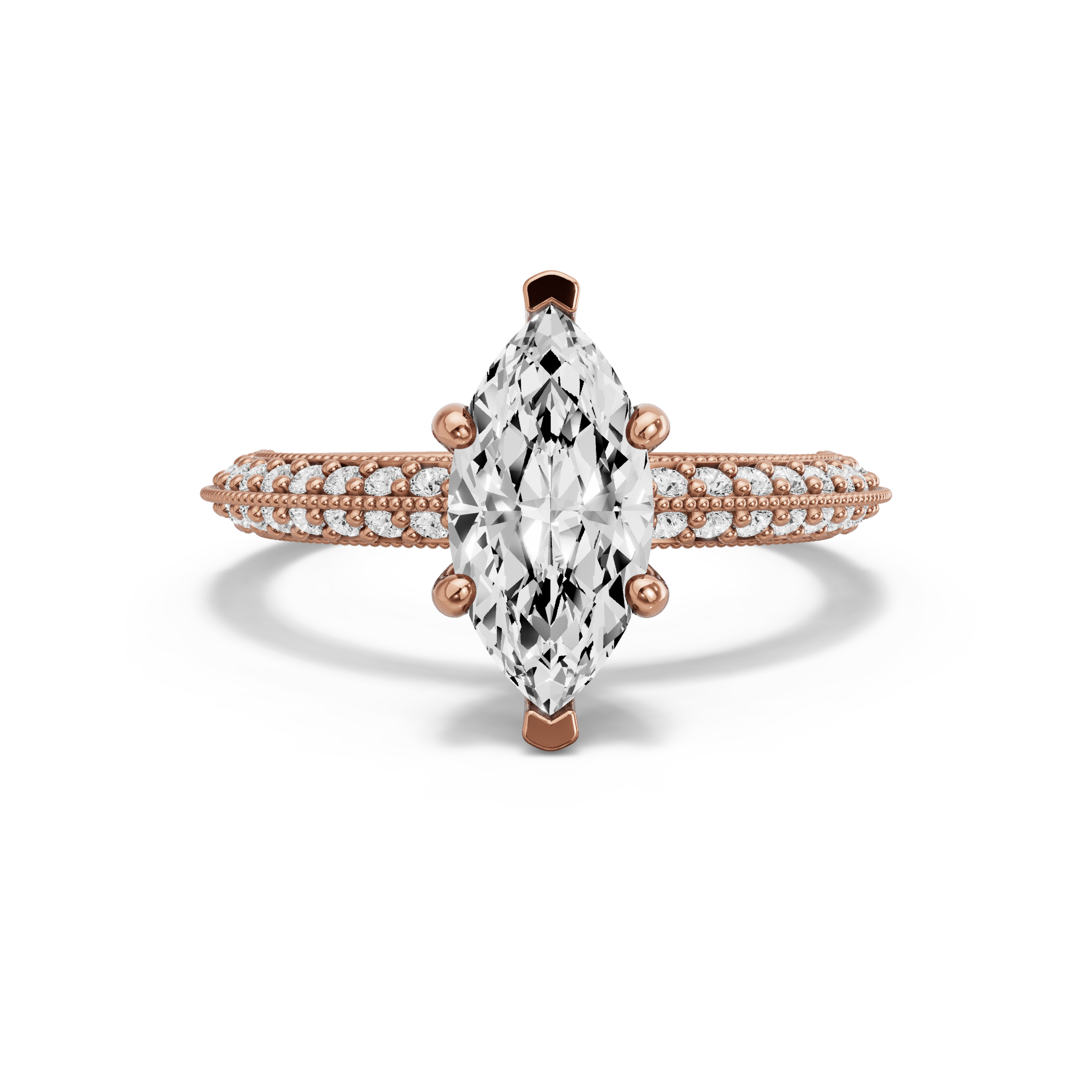 Image for Marquise Pave Basket Ring with Knife Edge Pave band in 10K Rose Gold