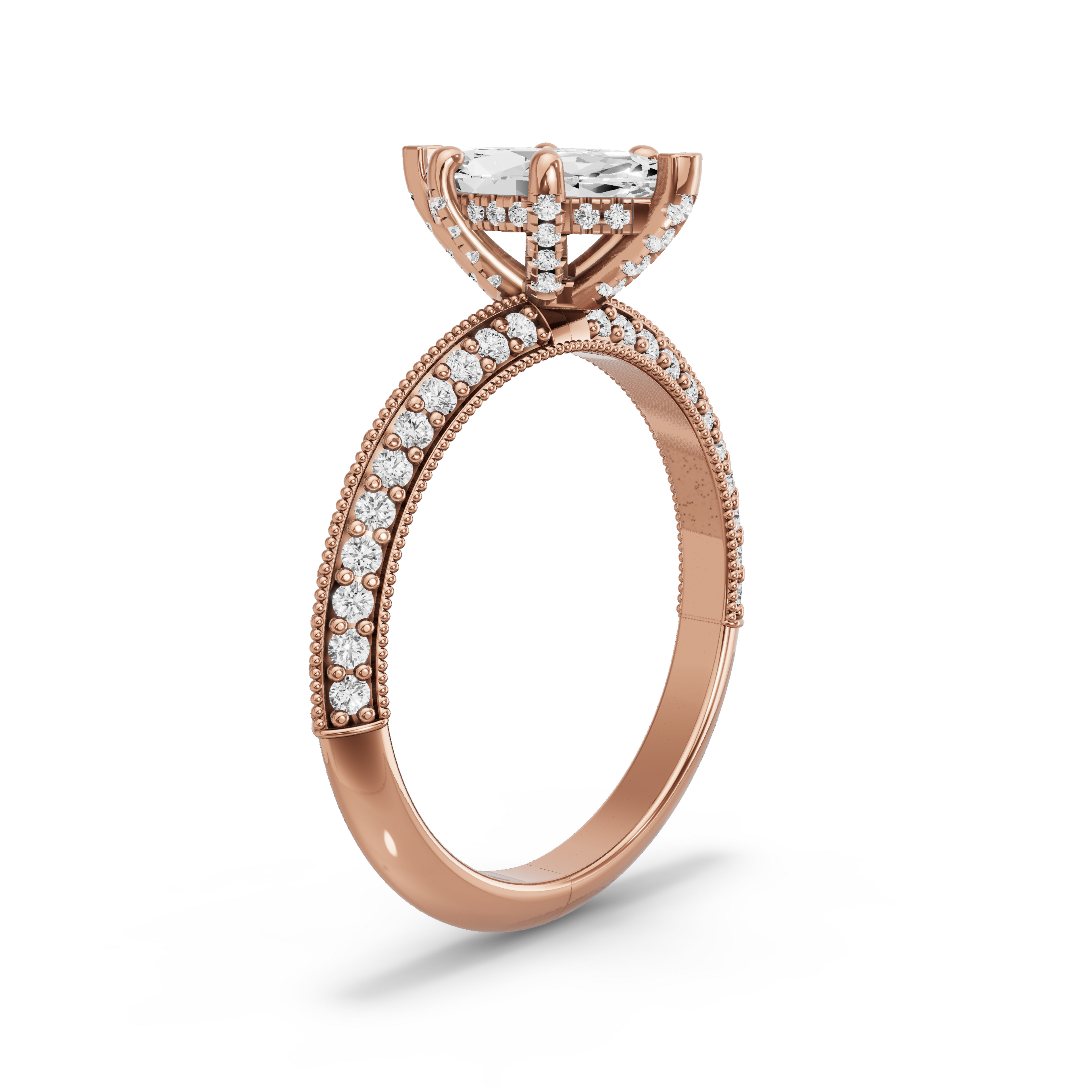 Image for Marquise Pave Basket Ring with Knife Edge Pave band in 14K Rose Gold