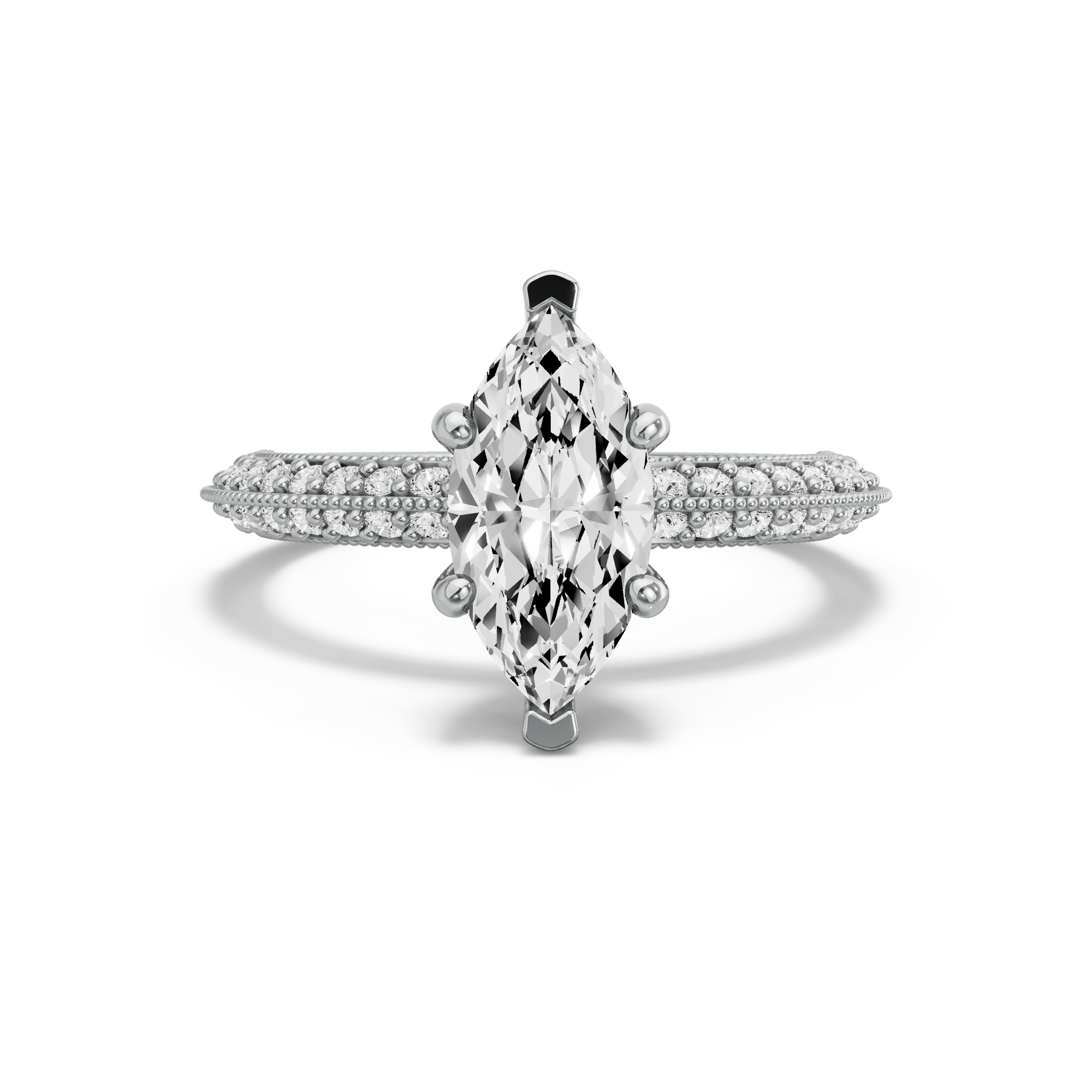 Image for Marquise Pave Basket Ring with Knife Edge Pave band in 10K White Gold