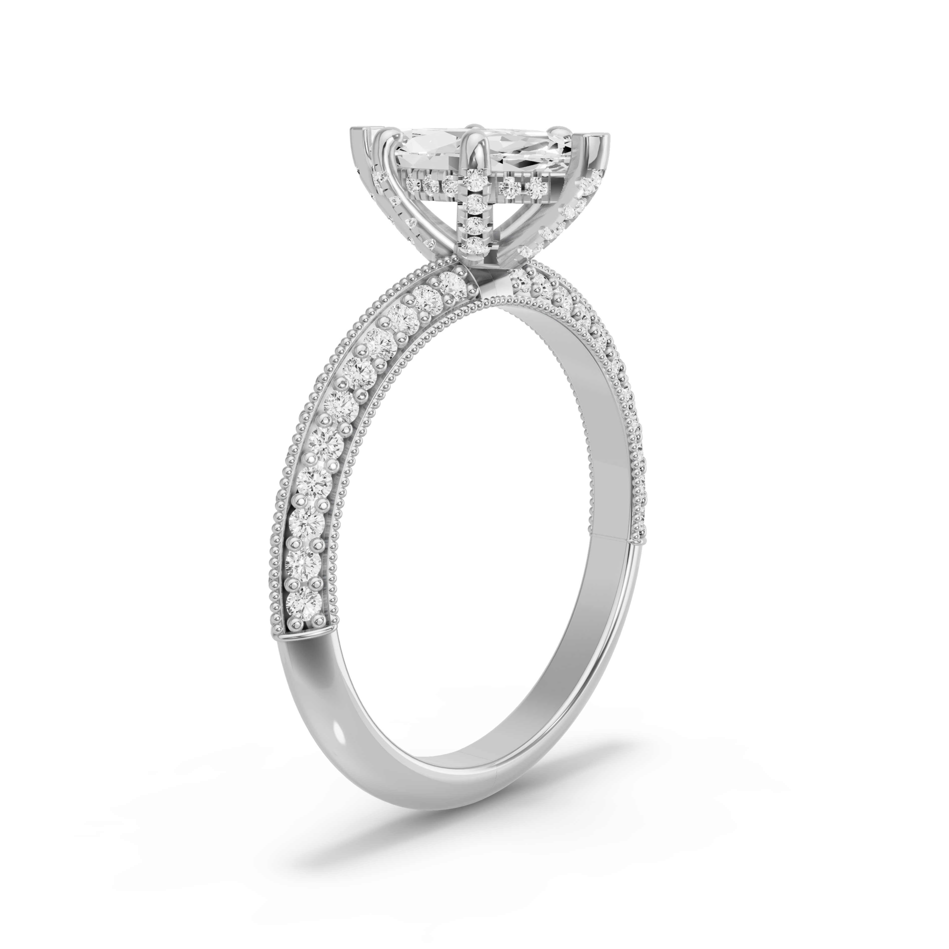 Image for Marquise Pave Basket Ring with Knife Edge Pave band in 10K White Gold
