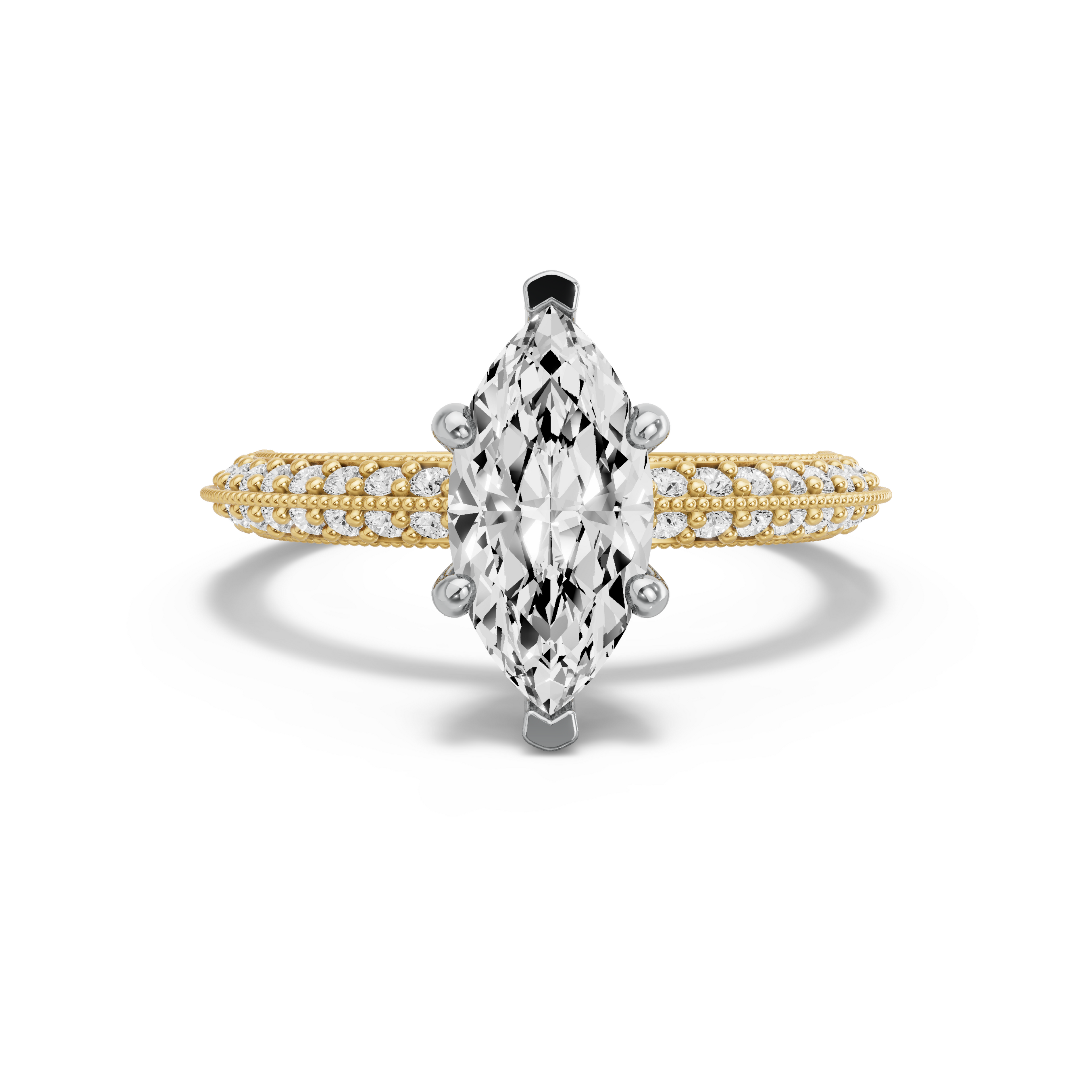Image for Marquise Pave Basket Ring with Knife Edge Pave band in 10K Two Tone Yellow Gold