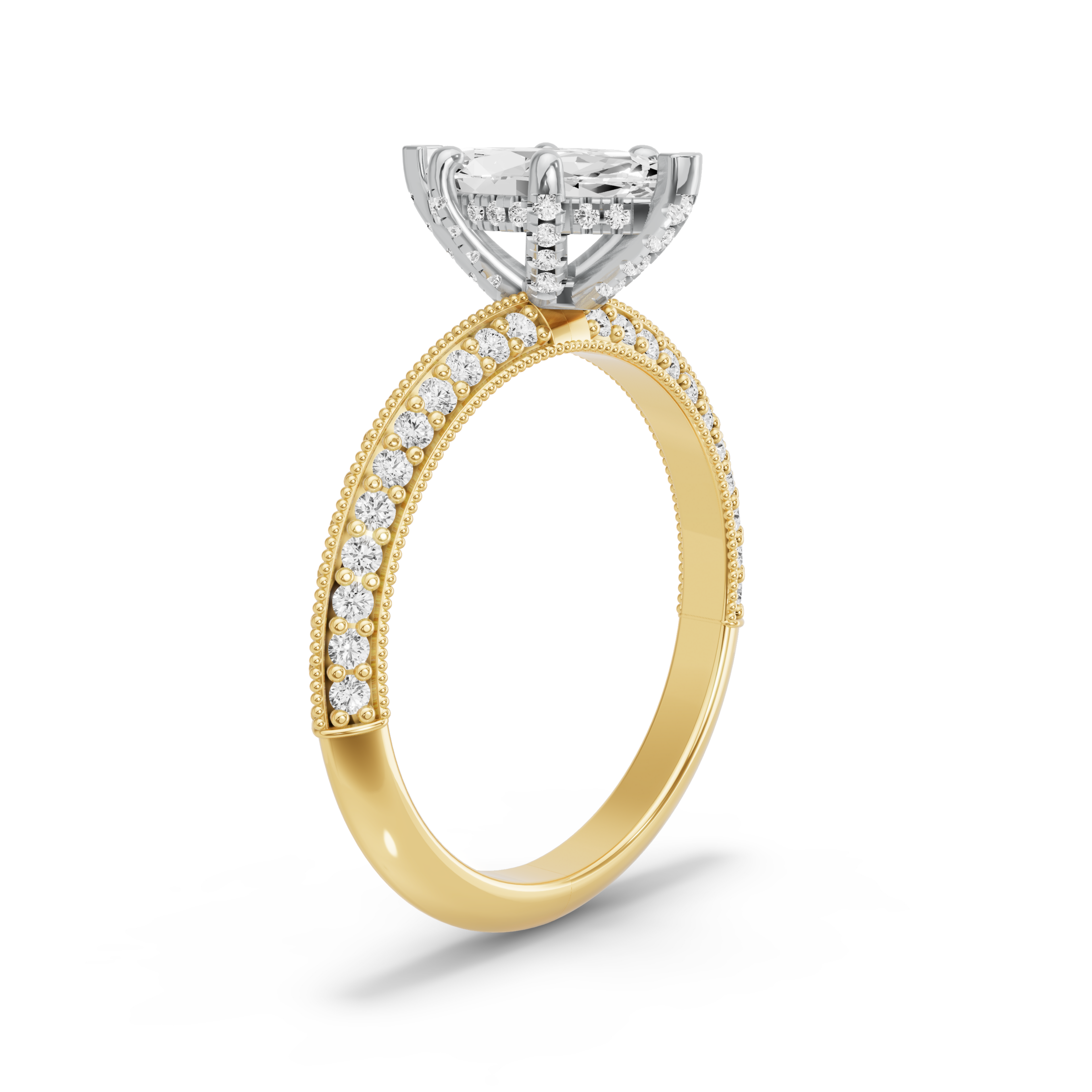 Image for Marquise Pave Basket Ring with Knife Edge Pave band in 10K Two Tone Yellow Gold